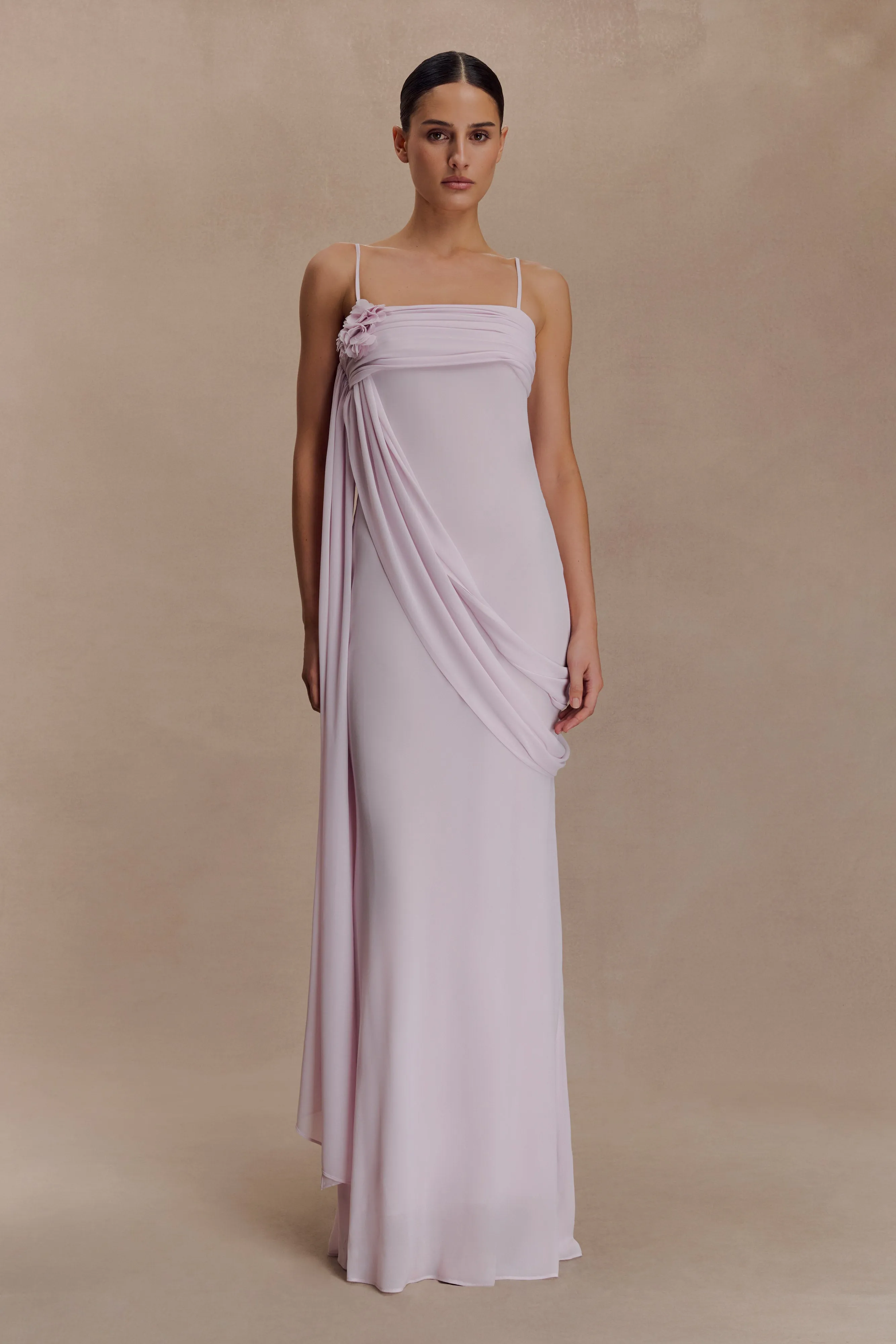 Leena Chiffon Maxi Dress - Light Lilac Designer-Label Statement Neck
