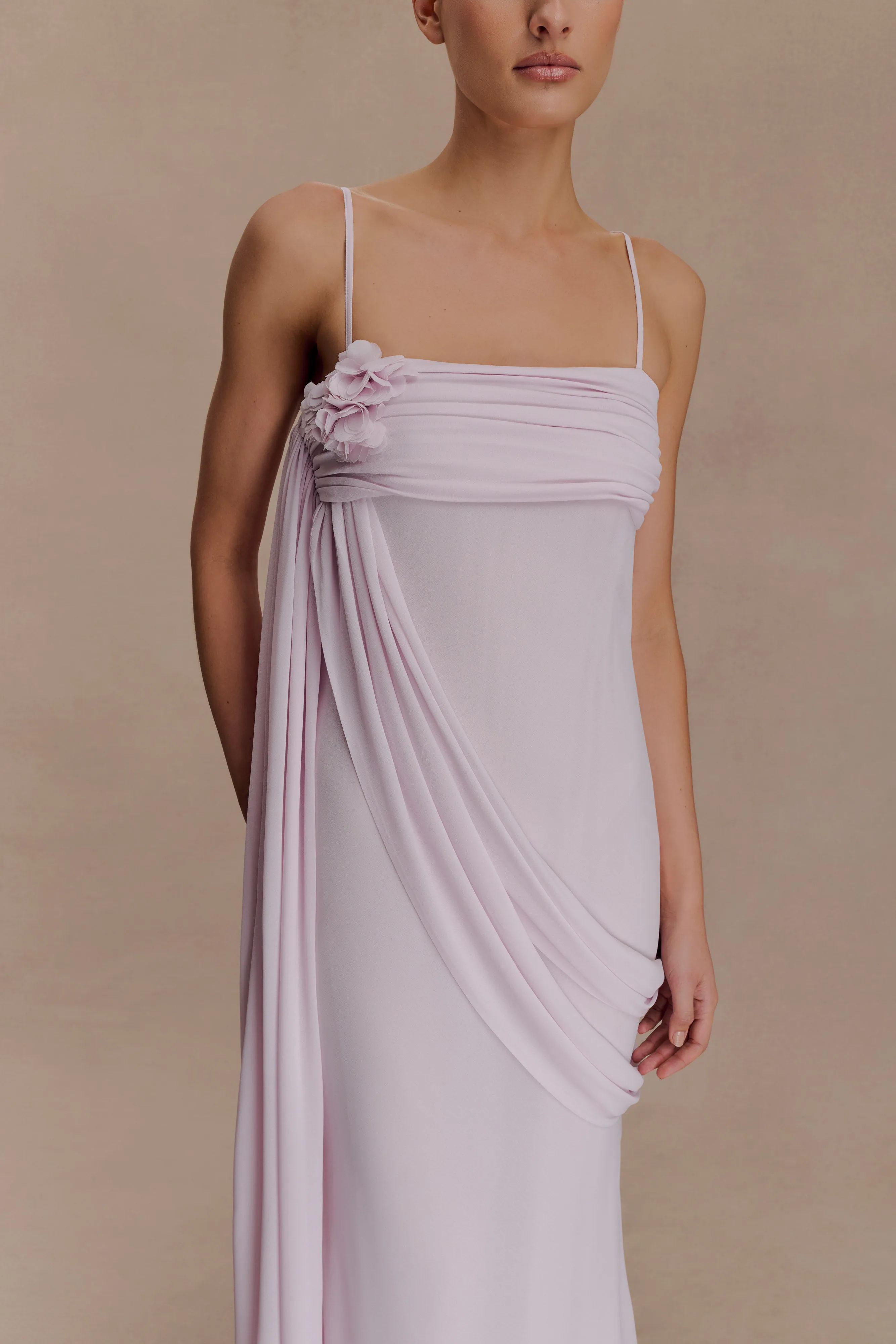 ComfortFitDesign Waist-Cinching Leena Chiffon Maxi Dress - Light Lilac