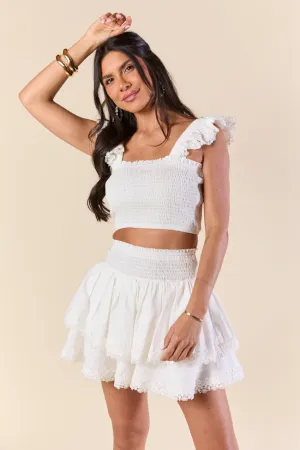 Sweet Talk White Flutter Shoulder Tank and Skort Set SALE City Ready Artisanal Craft
