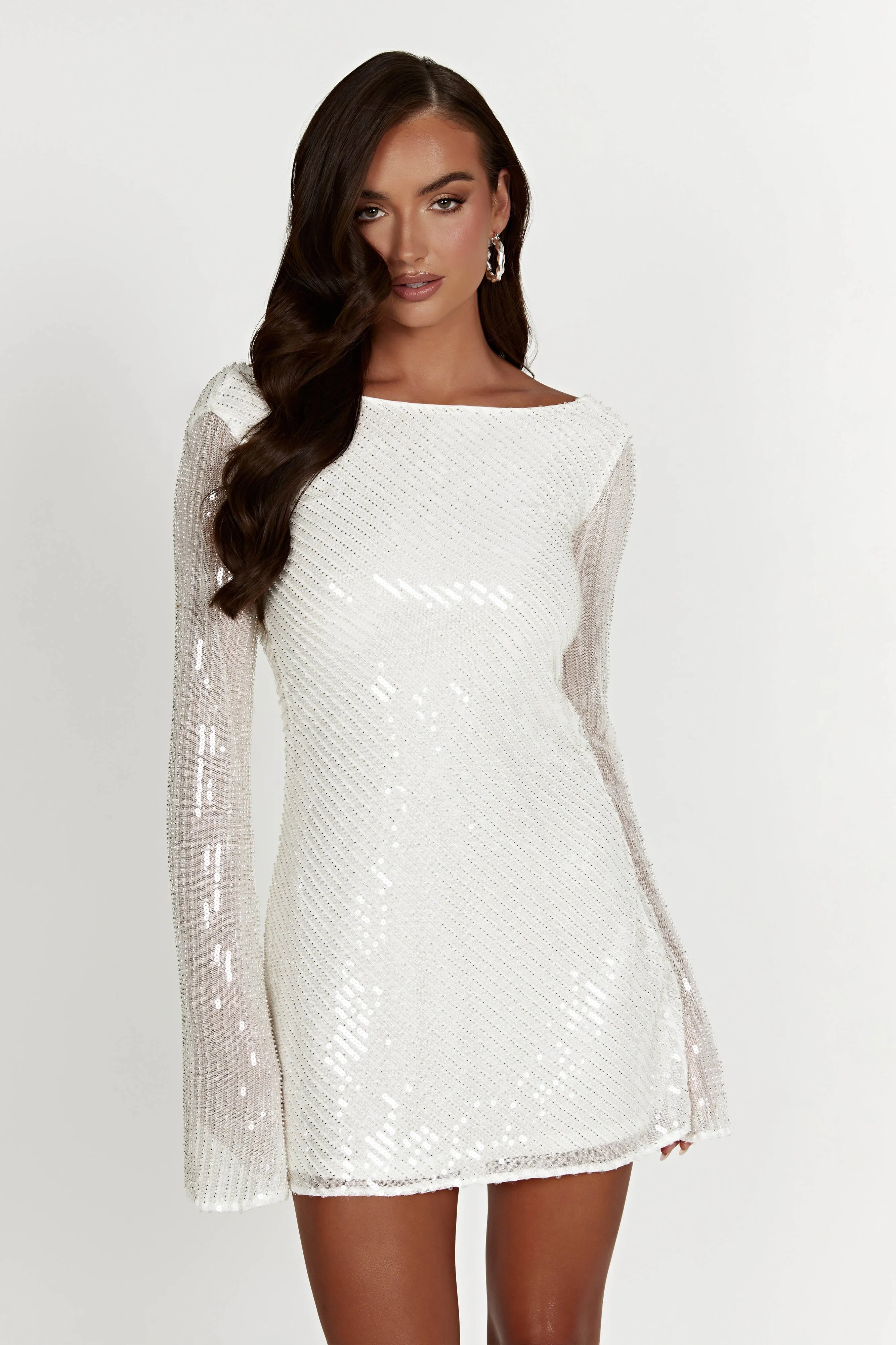 Simple formal dress Nala Sequin Mini Dress - White