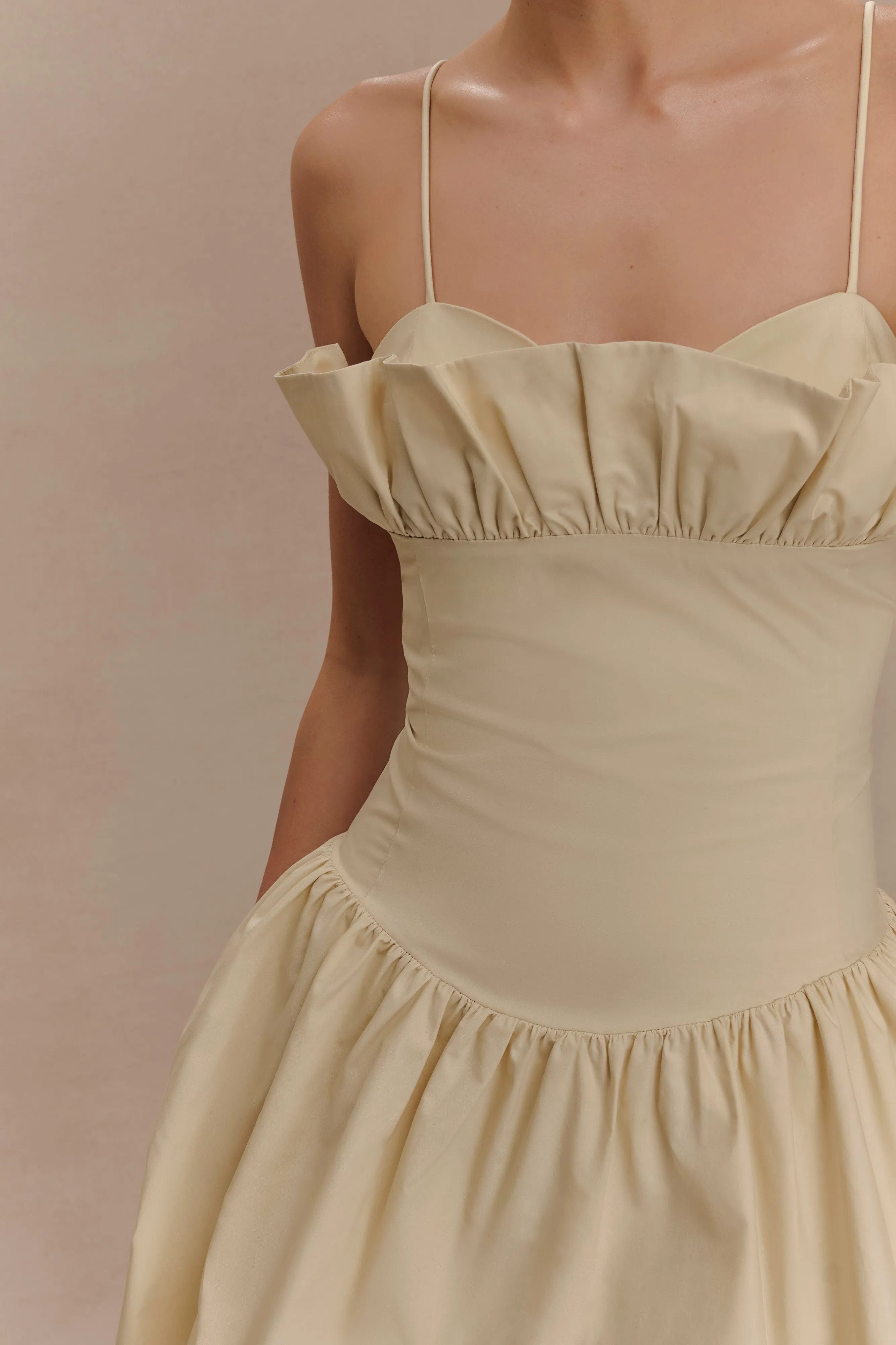 Delicate Tone Janis Cotton Frill Mini Dress - Nude