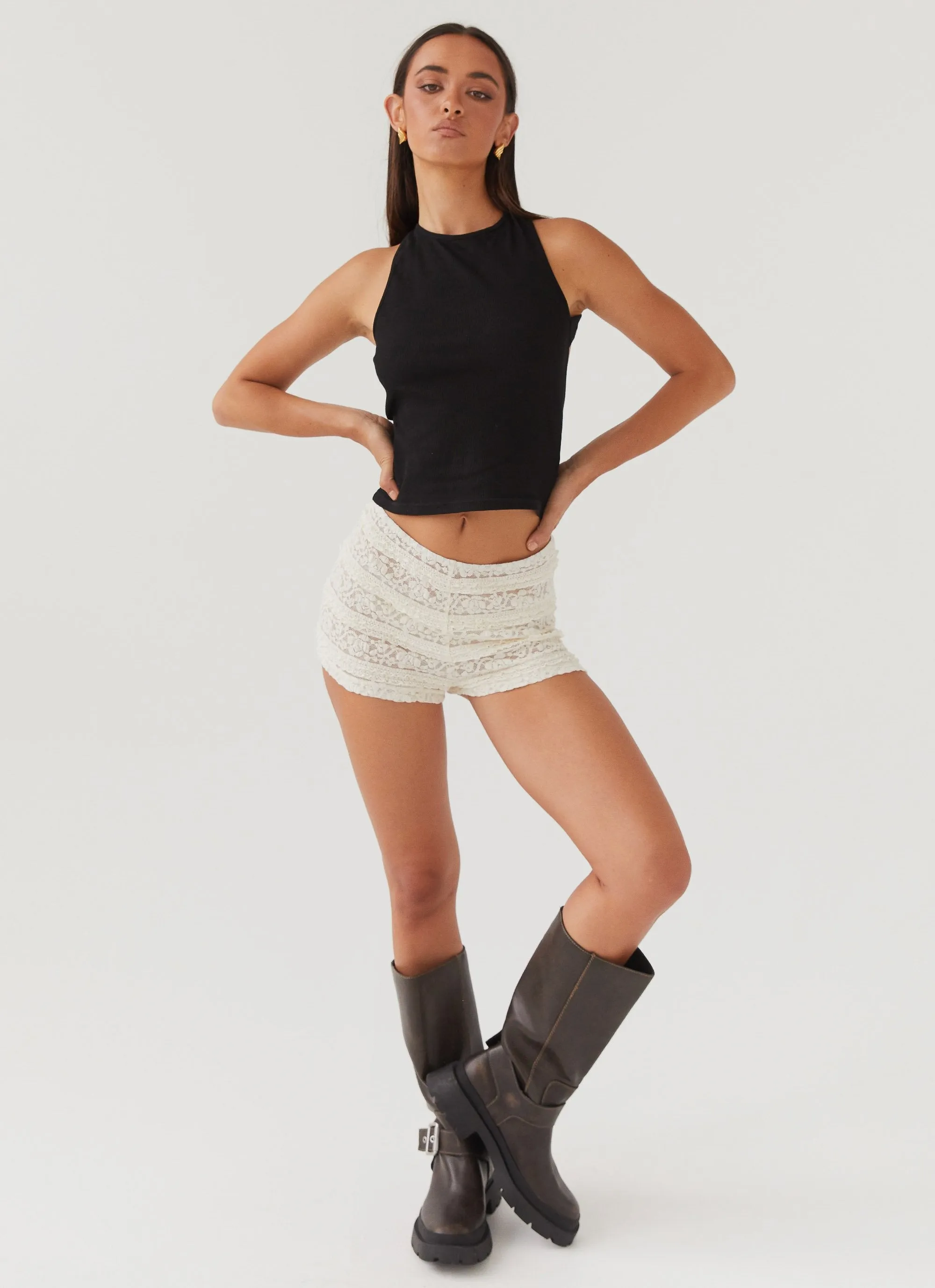 Desert Isle Mini Shorts - Ivory Faux Leather food industry