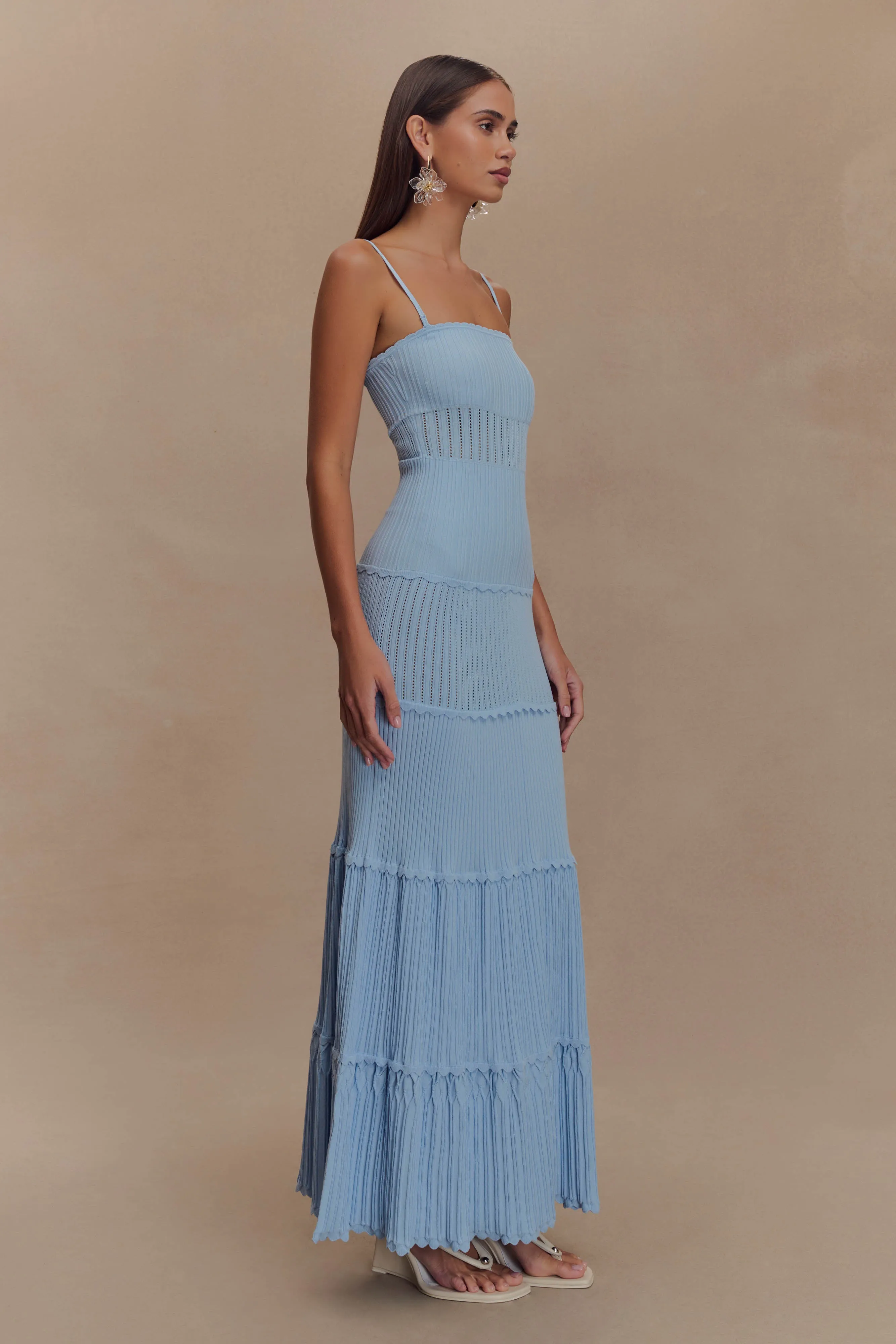 Flattering Cut Clean Comfort Finley Pointelle Knit Maxi Dress - Cornflower Blue
