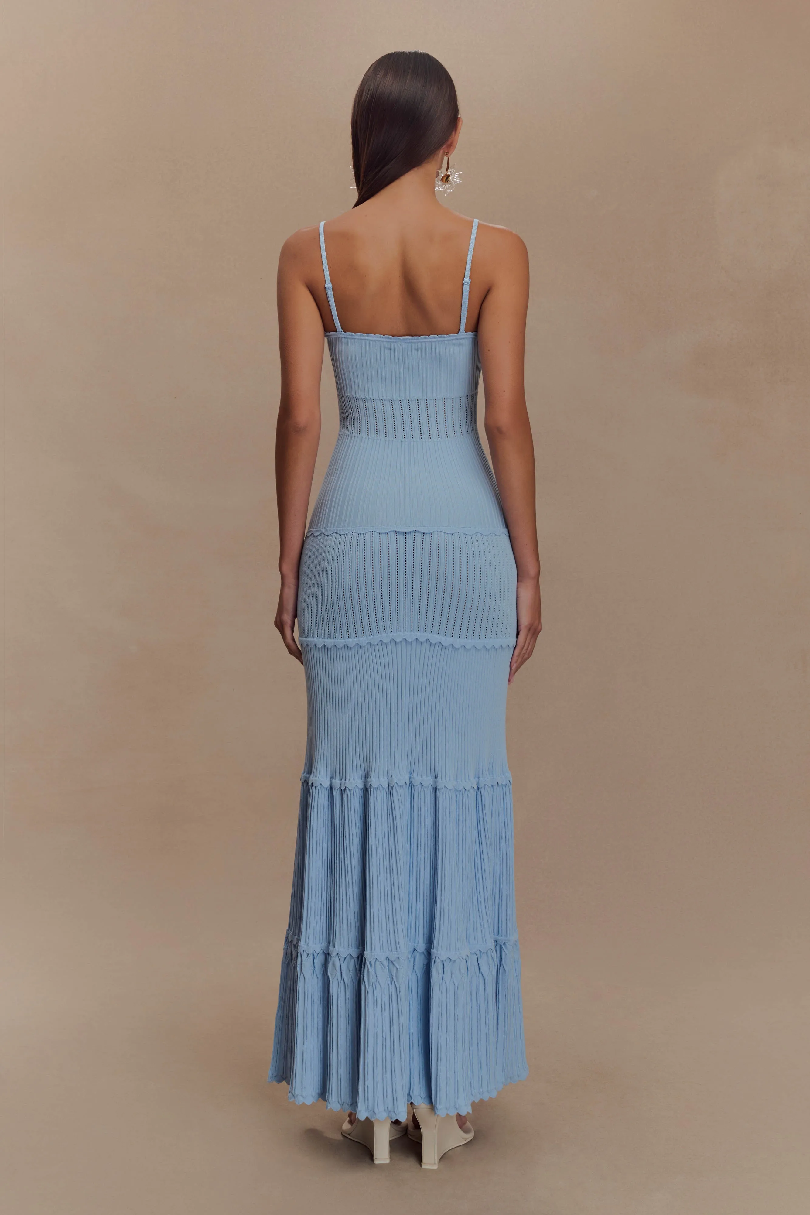 Perfect Proportion Waist-Cinching Finley Pointelle Knit Maxi Dress - Cornflower Blue