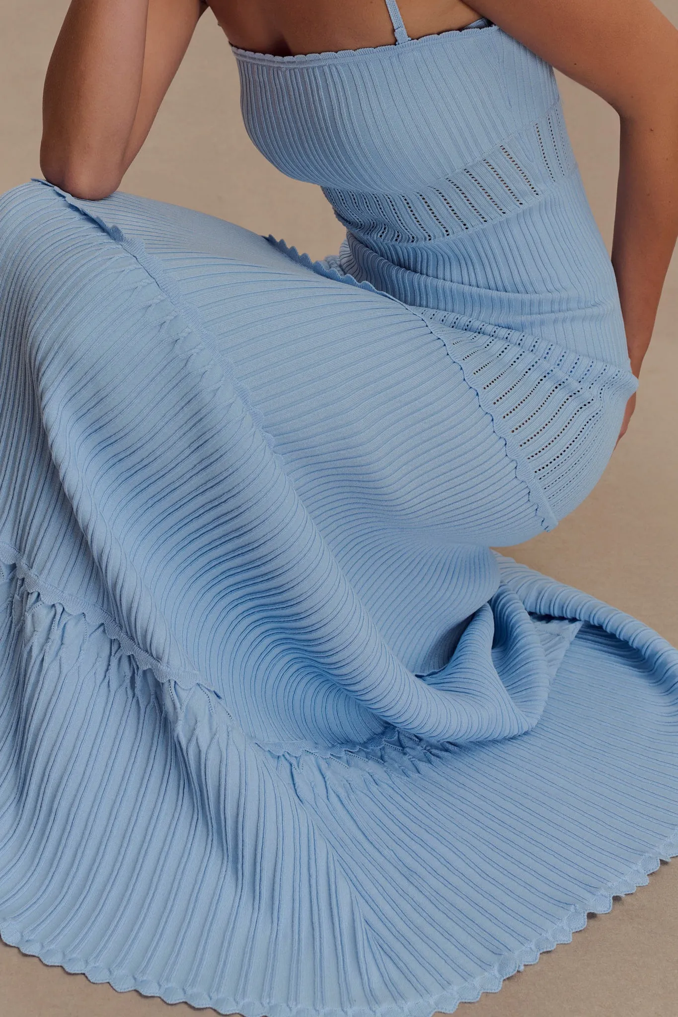 Lightweight-Comfort Elastic Fit Finley Pointelle Knit Maxi Dress - Cornflower Blue