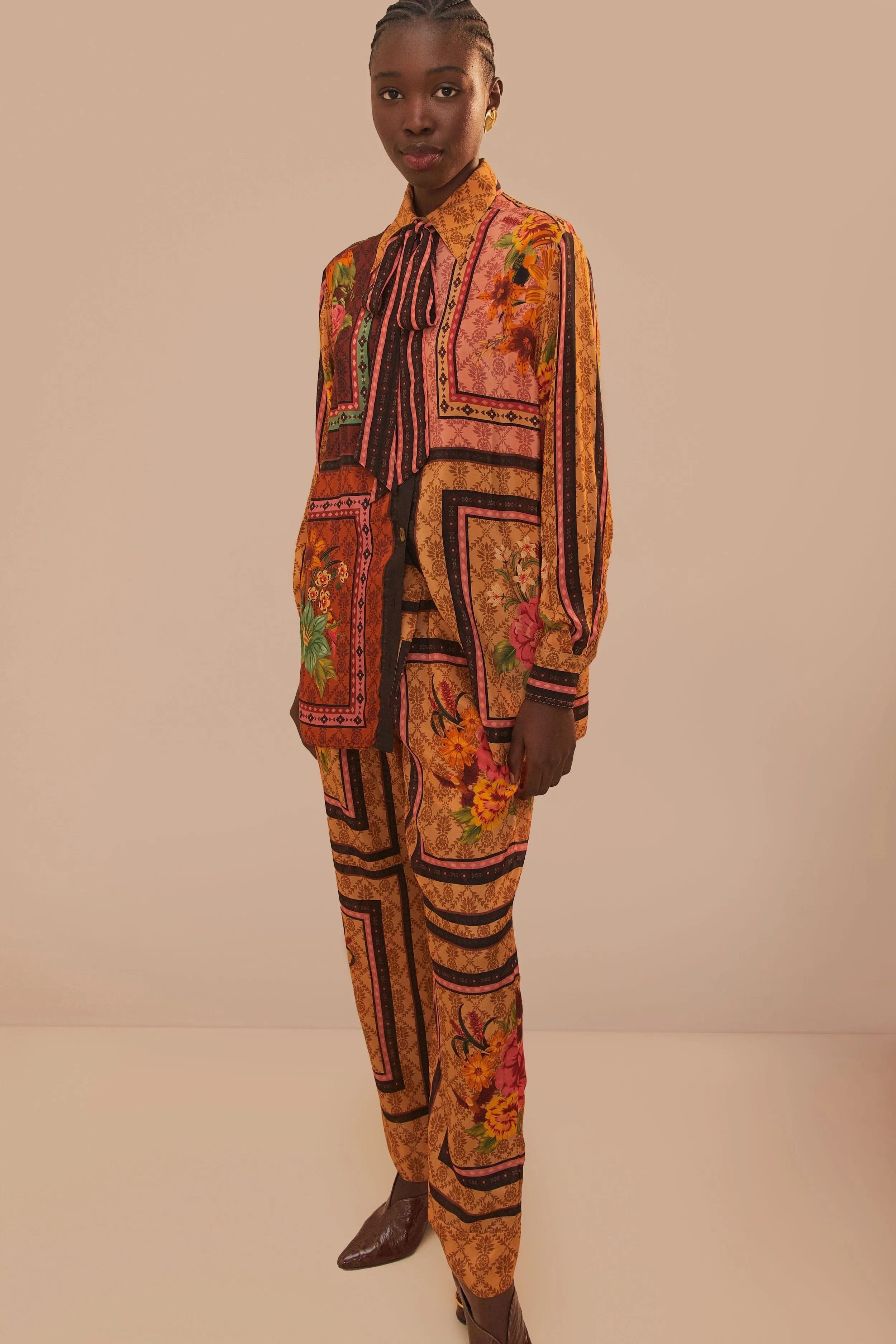 Non Binding Cuffs Trendy Cut Brown Charming Garden Scarves Pants