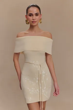 Texture Play Mallory Off Shoulder Embroidered Knit Mini Dress - Cream And Ivory