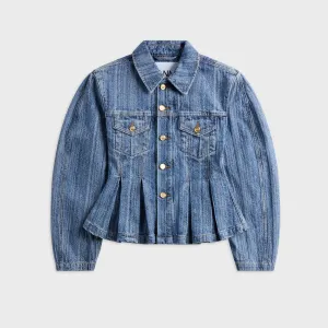 Wind Stop Sealed Seam Construction Ganni Structured Denim Fitted Jacket - Mid Blue Stone