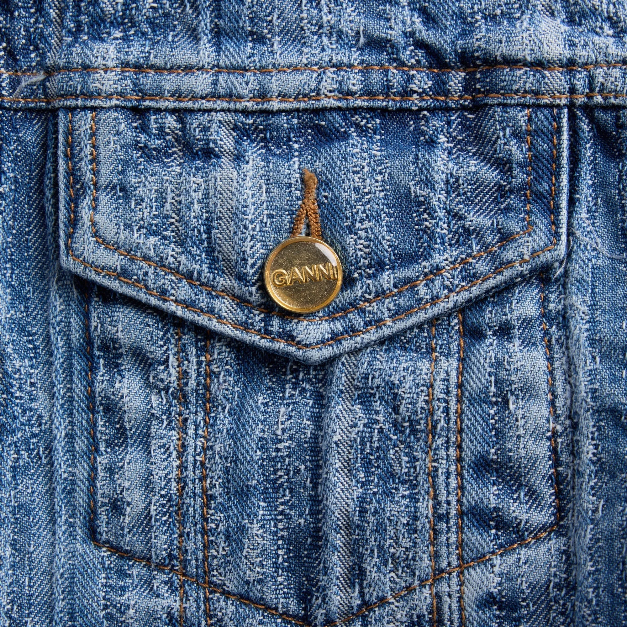 Ganni Structured Denim Fitted Jacket - Mid Blue Stone Soft Touch Texture UltraQuietMaterial