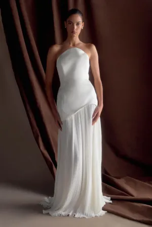 Easy Comfort Juno Strapless Pleated Maxi Gown - White