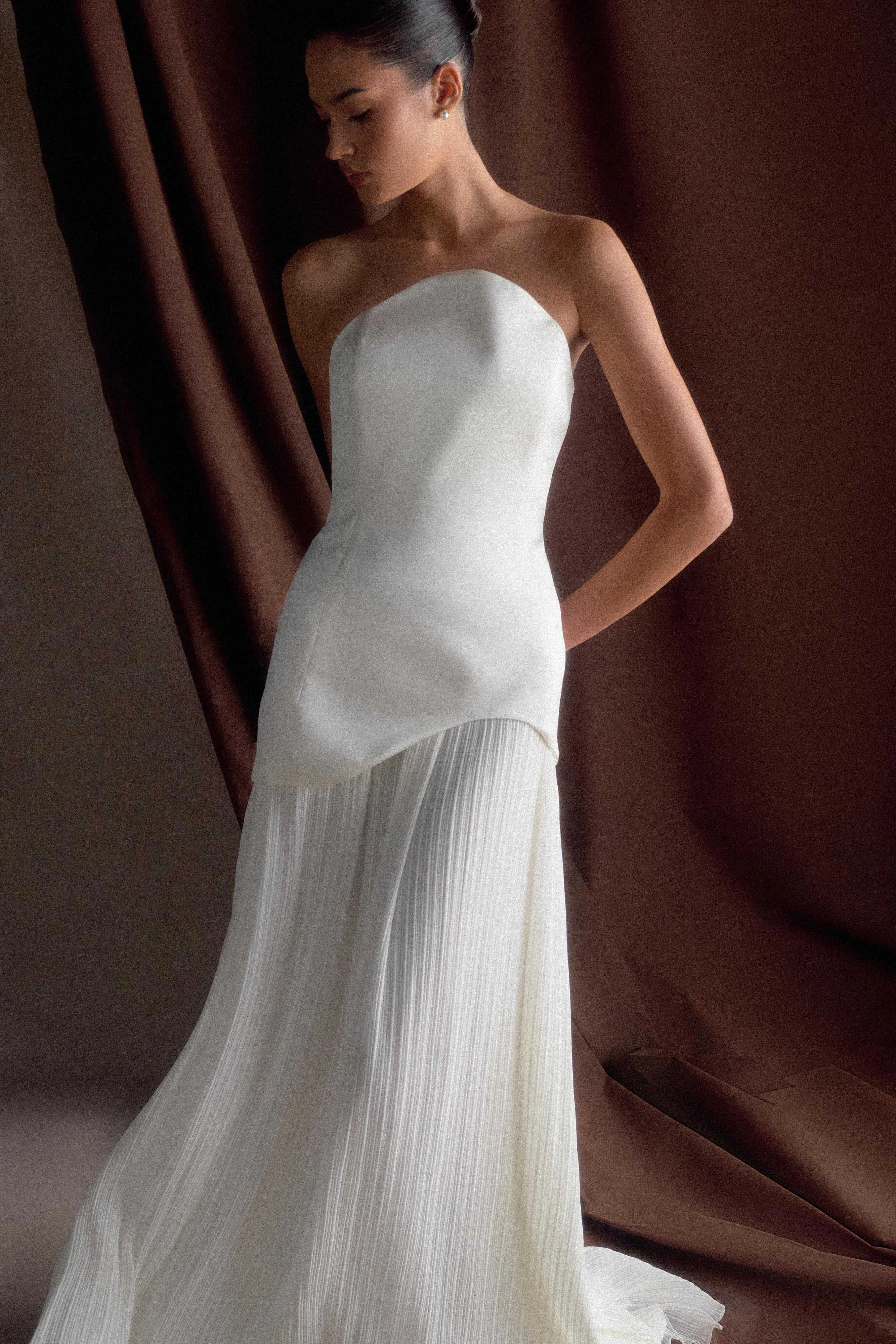 Shine Moment Juno Strapless Pleated Maxi Gown - White