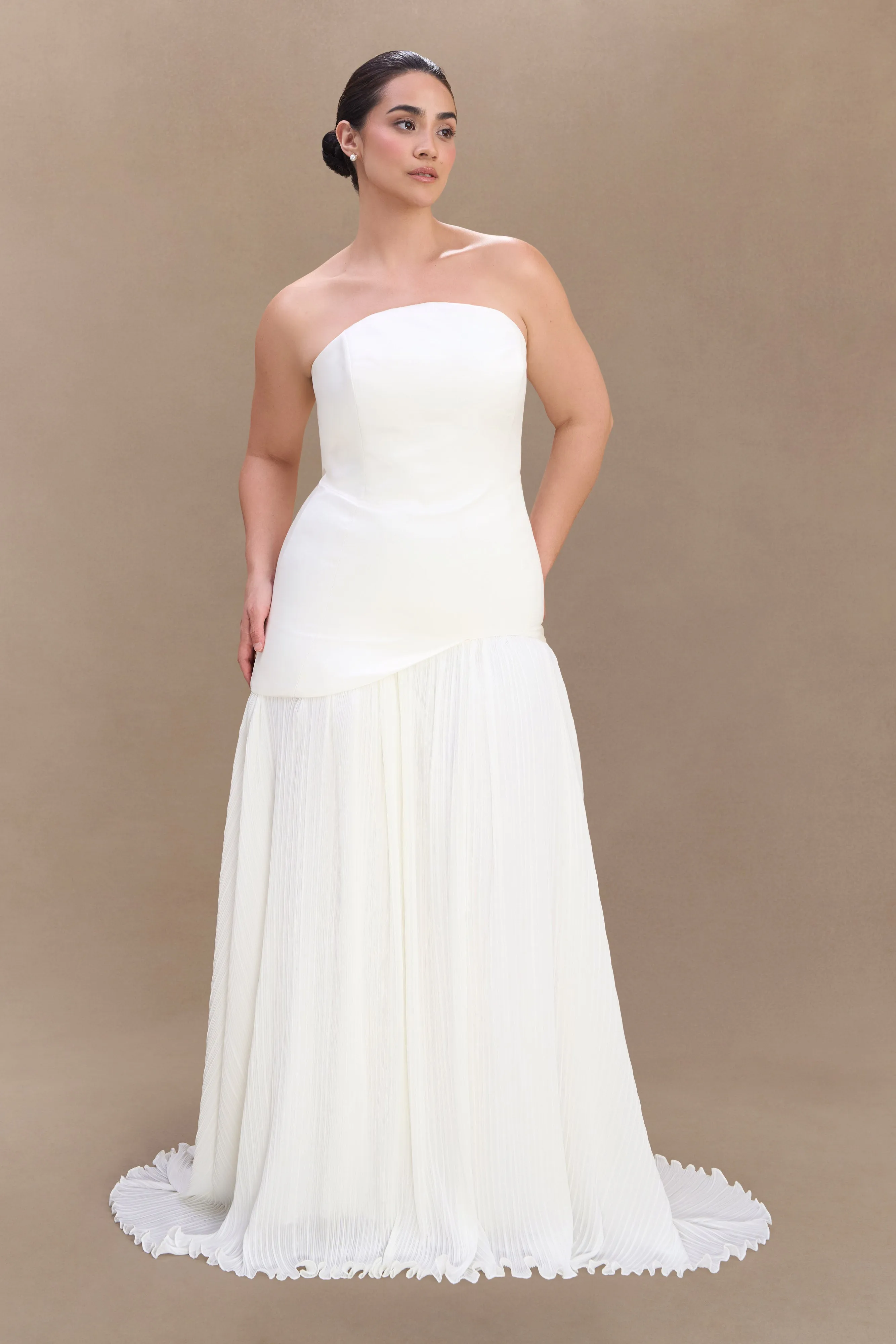 Office Shape Juno Strapless Pleated Maxi Gown - White
