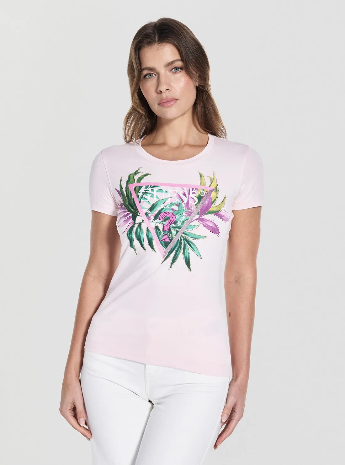 Eco Pink Leaf Triangle Logo T-Shirt NonRestrictiveCut