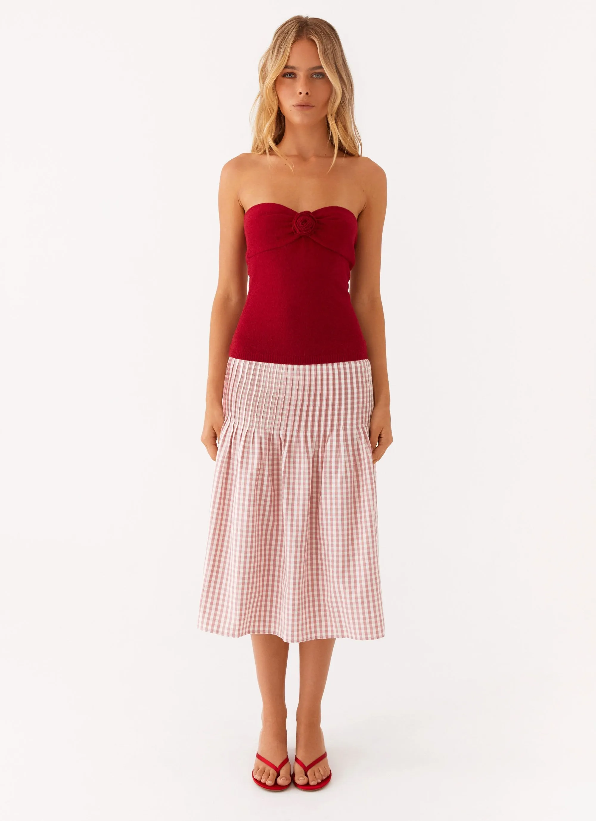 Luminous Thread Accents Off-Duty Fit Hidden Hills Knit Rose Top - Maroon
