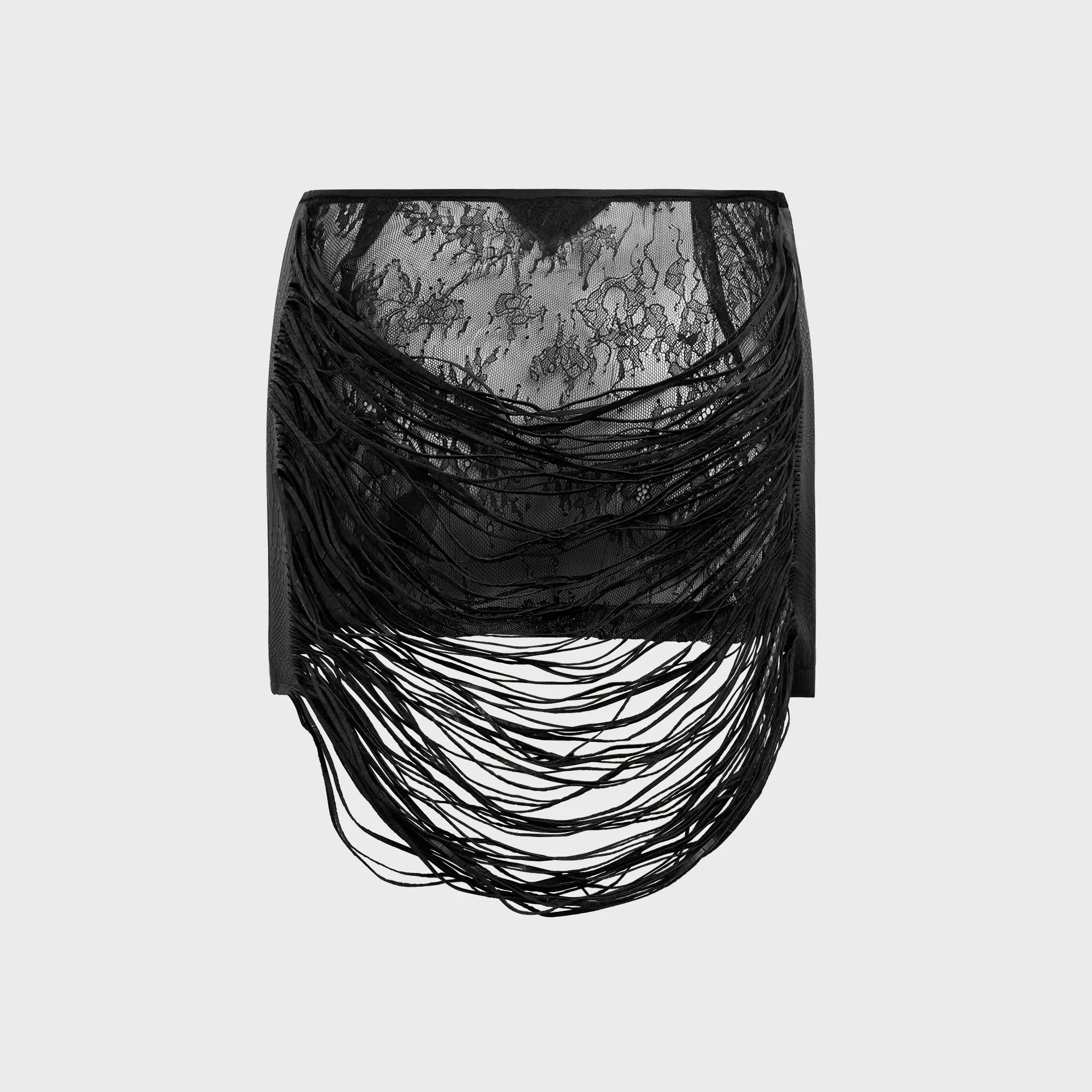 Kim Shui Bao Fringe Skirt - Black Polished Look