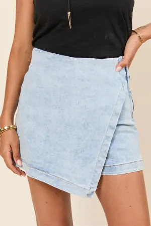 My Favorite Light Wash Acid Wash Denim Skort No Ride Up