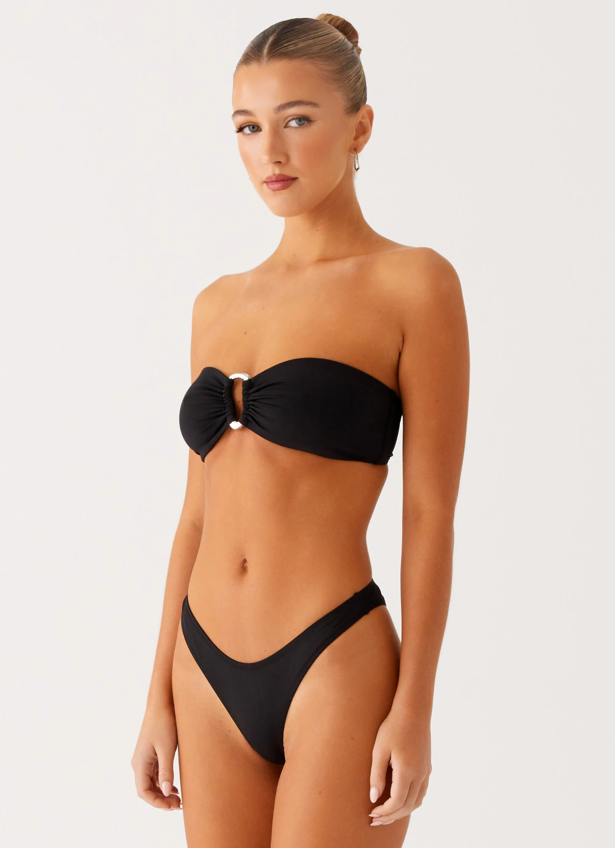 Glossy-Texture Cuba Bikini Bottoms - Black