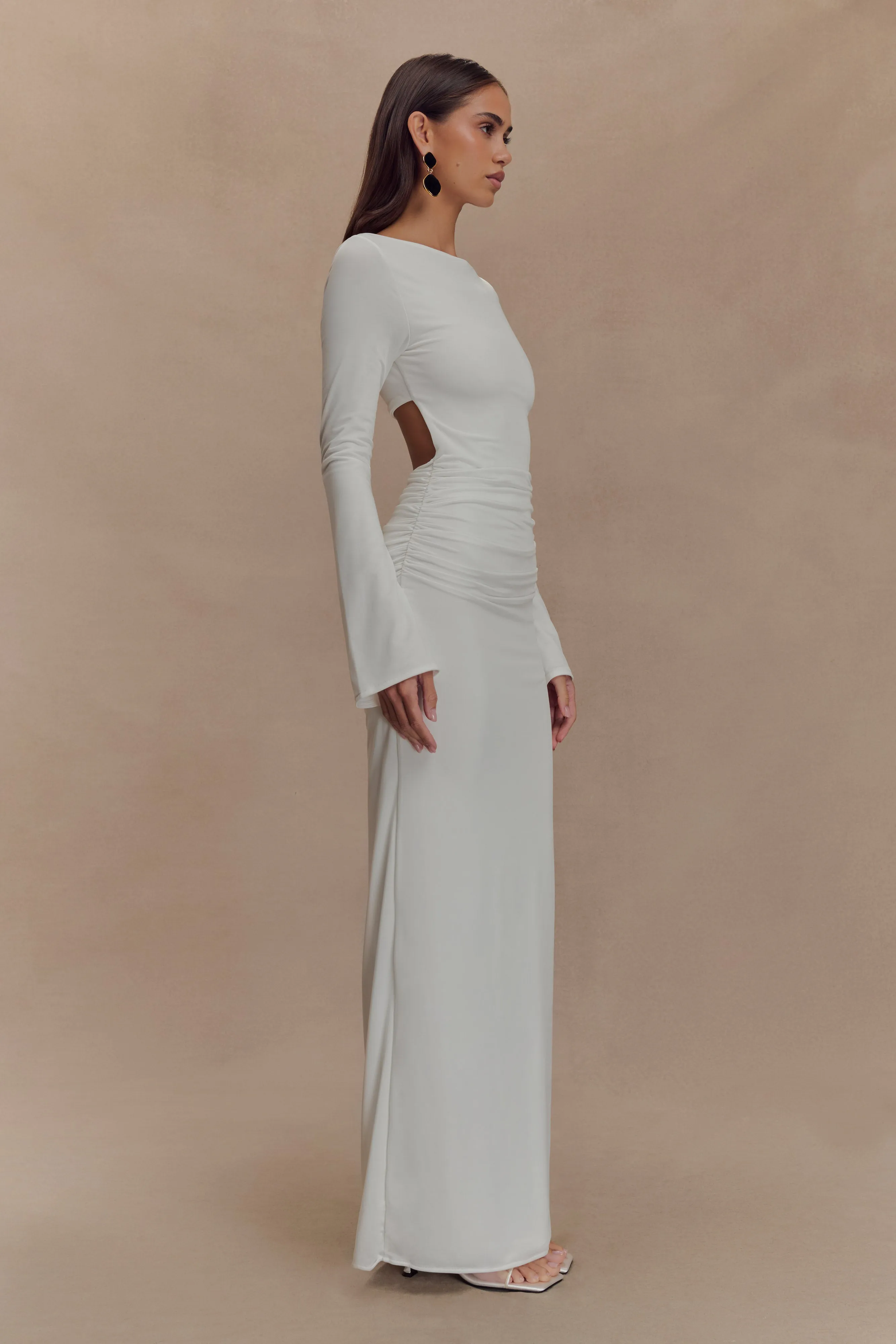 Vienna Slinky Cut Out Maxi Dress - White Hip-Flattering Comfortable fit dress for all body types