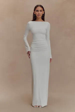 Vienna Slinky Cut Out Maxi Dress - White Feminine Layers Sheer Look