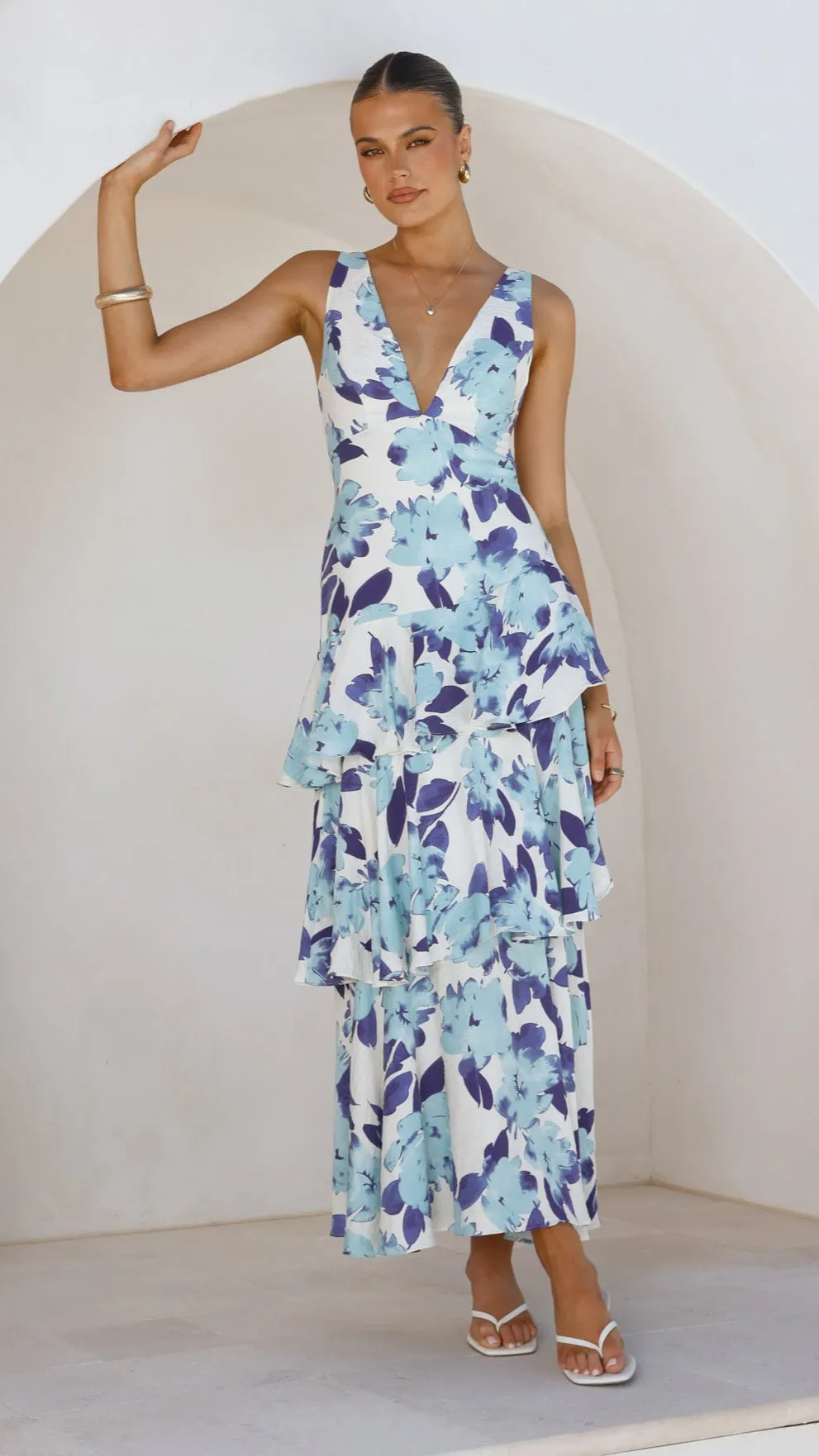 Stasie Maxi Dress - Blue Floral Puff-Sleeve