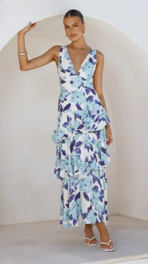 Stasie Maxi Dress - Blue Floral Puff-Sleeve
