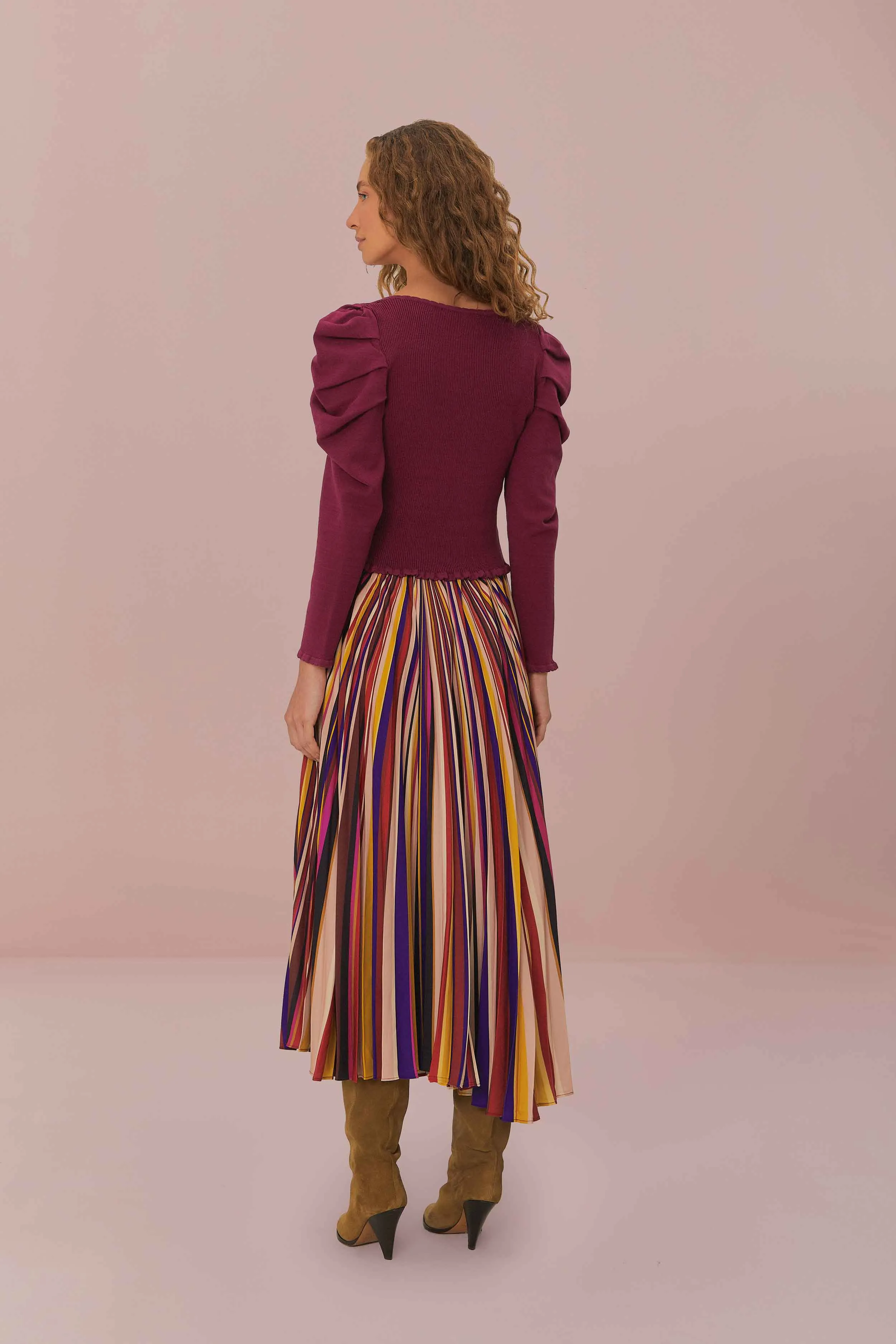 Multicolor Diagonal Stripes Pleated Maxi Skirt Breezy Fit Quiet Style