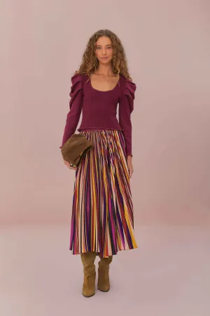 Multicolor Diagonal Stripes Pleated Maxi Skirt Flared hem Modern Design