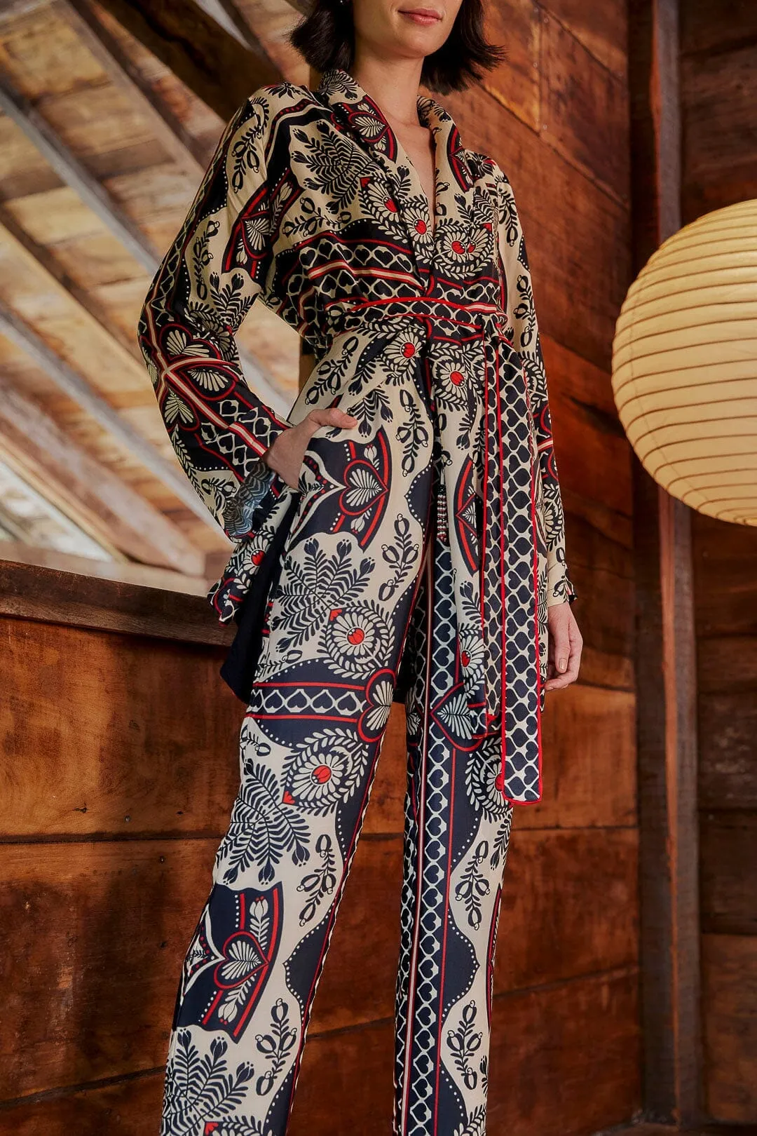 Relaxed Look Multi Pocket Design Black Passion Scarf Pants