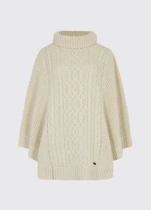 Kilronan Women??s Irish Knit Merino Poncho - Cream Colorfast Technology