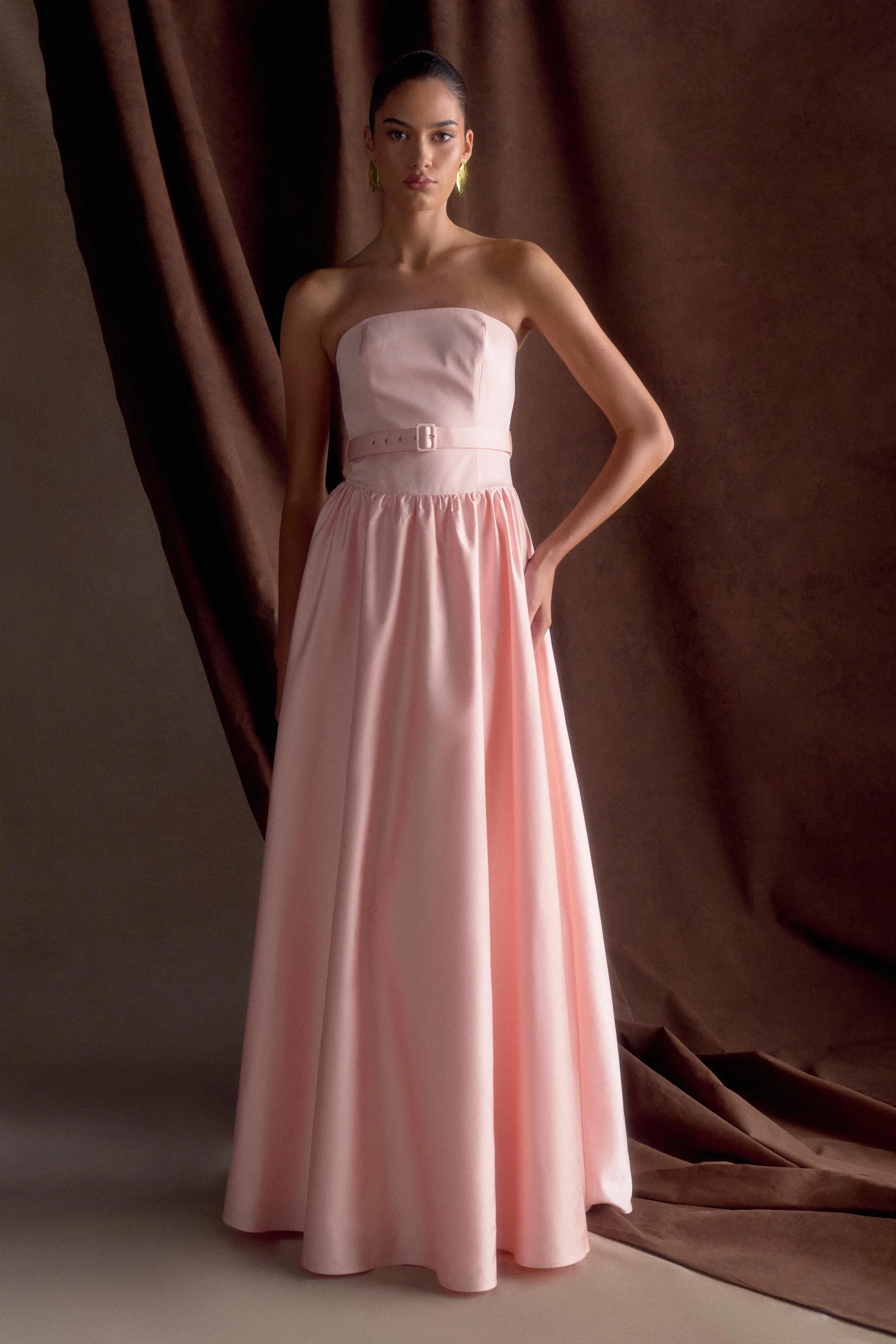 Florence Strapless Belted Maxi Dress - Baby Pink Elegant Everyday