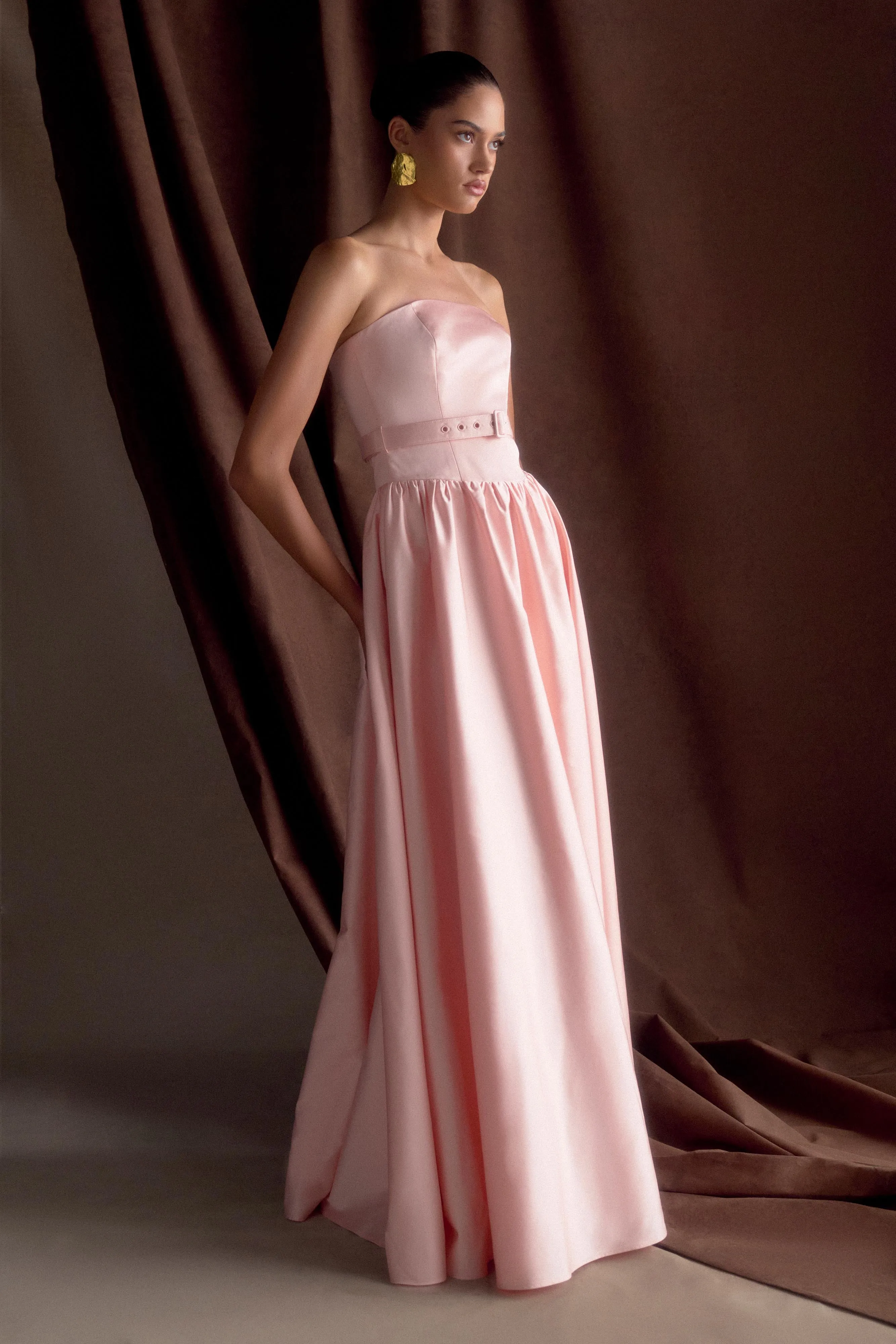 Natural Drape Day Magic Florence Strapless Belted Maxi Dress - Baby Pink
