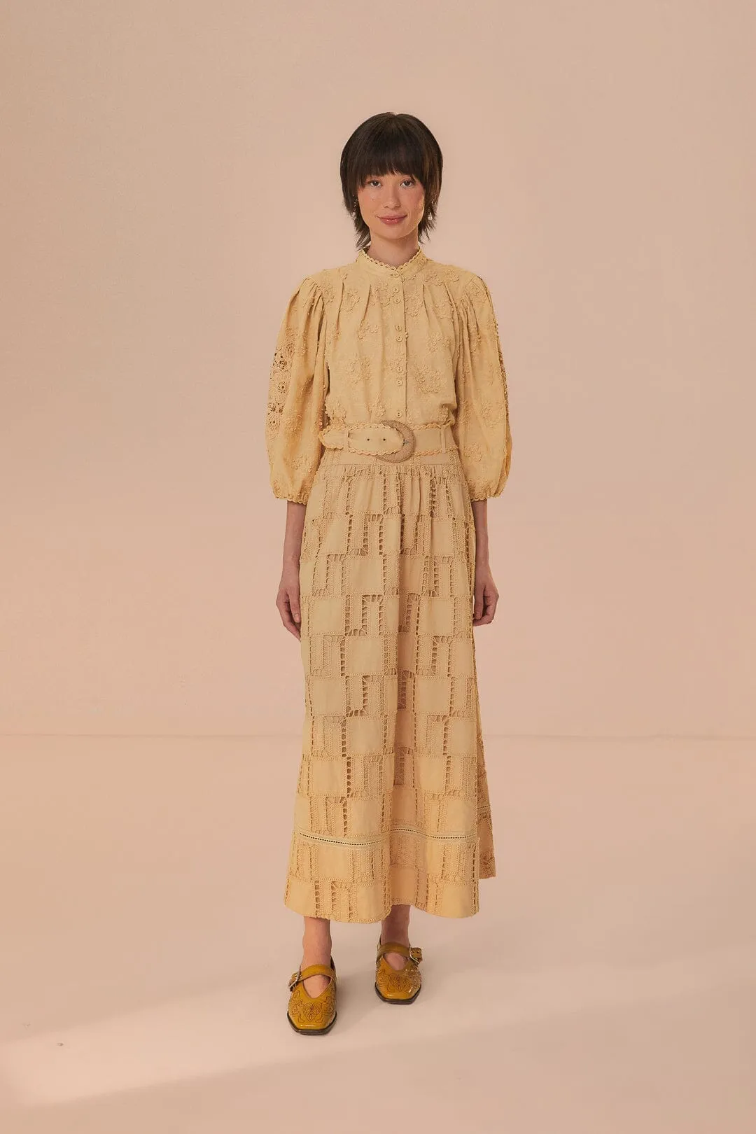 Sand Crochet Midi Skirt Subtle Detail