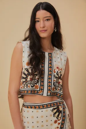 Flower Fan Tapestry Off-White Cropped FlatlockSeaming AntiBacterialTreatment