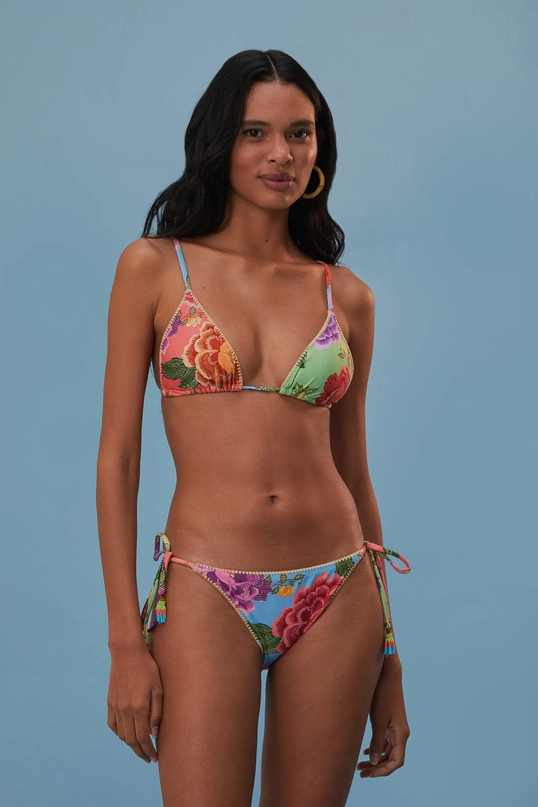 Flower Scarves Side Tie Bikini Top Clean Fit Relaxed Jeans