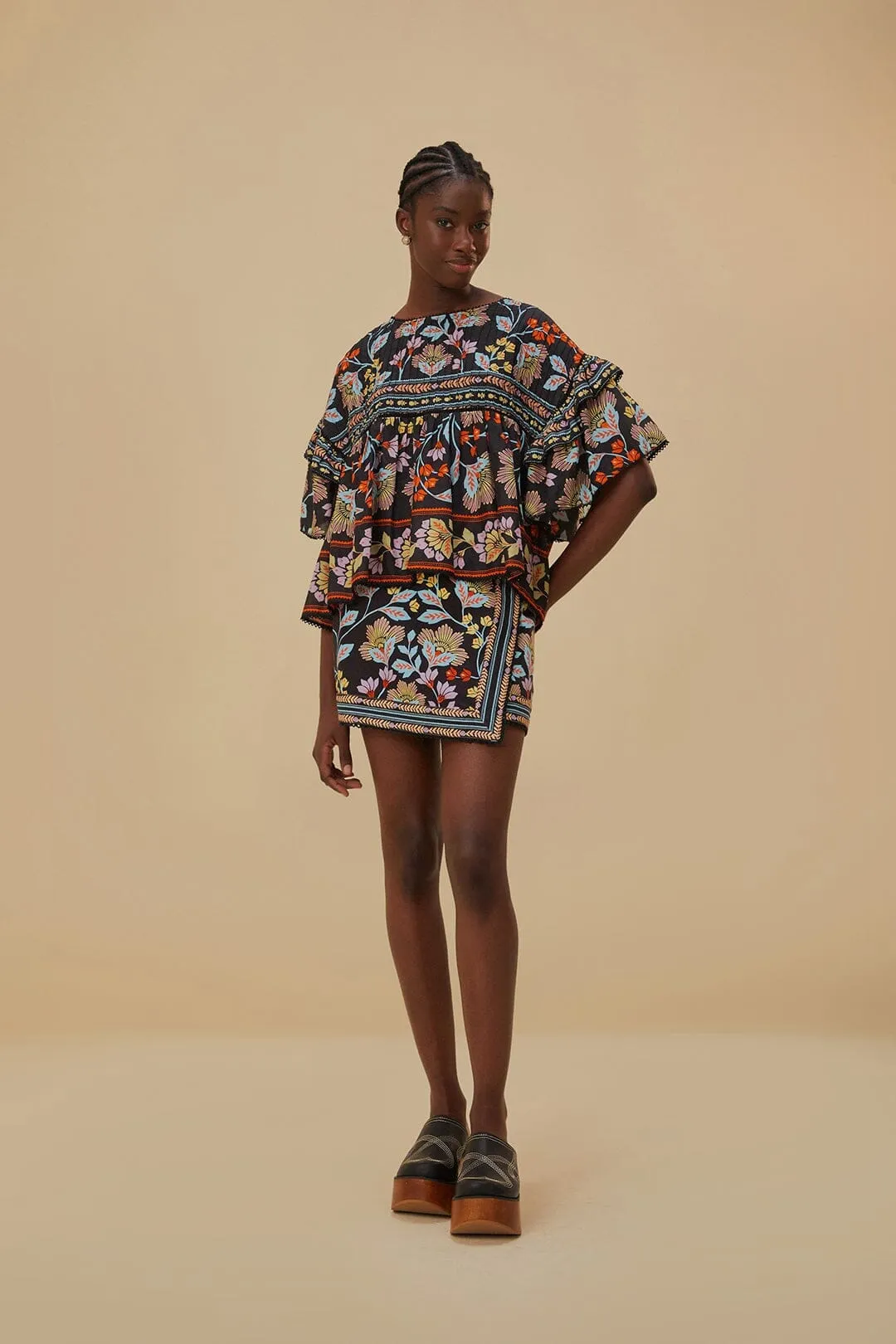 Flowery Black Mini Skirt Classic Choice