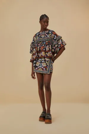 Flowery Black Mini Skirt Classic Choice