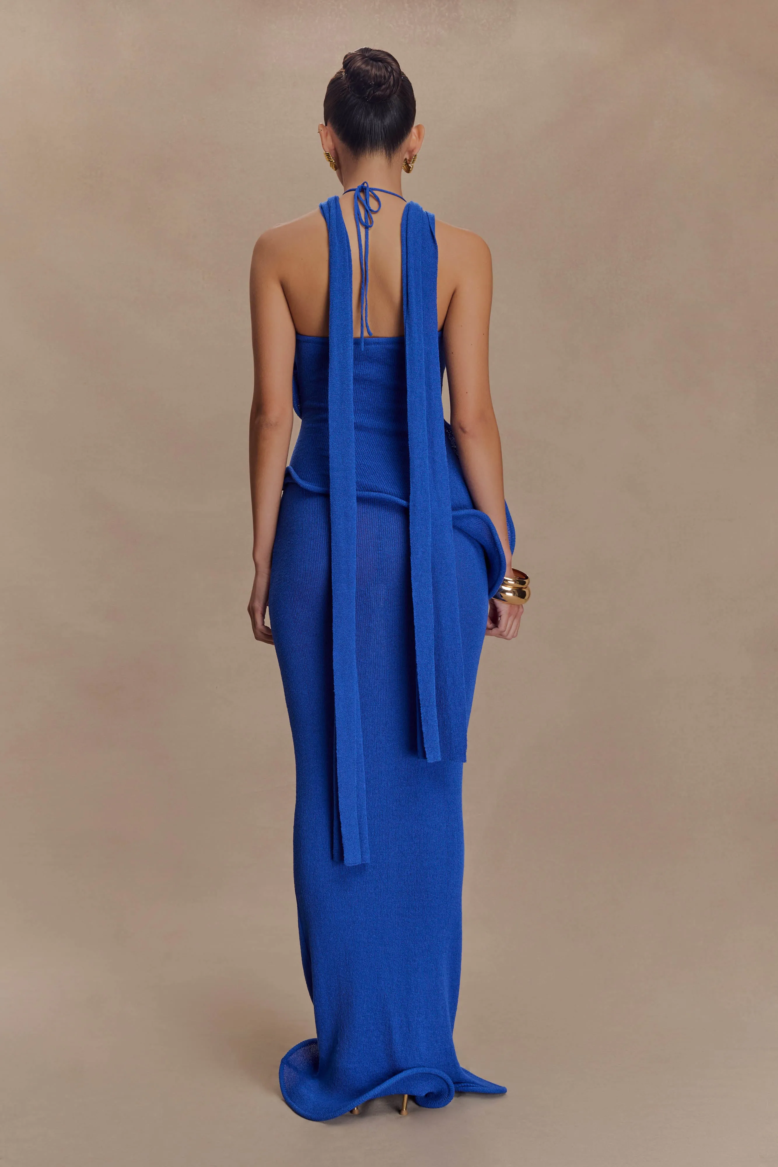 confident look All-day Comfort Caprice Halter Knit Maxi Dress - Cobalt