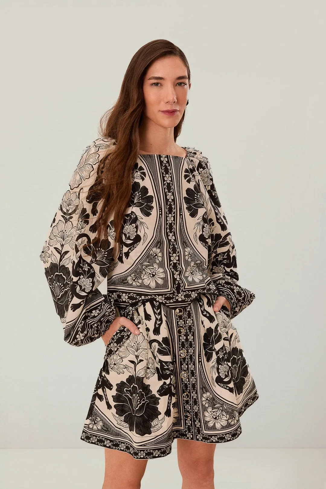 Soft Movement Wearable Art Off-White Flower Leopards Mini Skirt