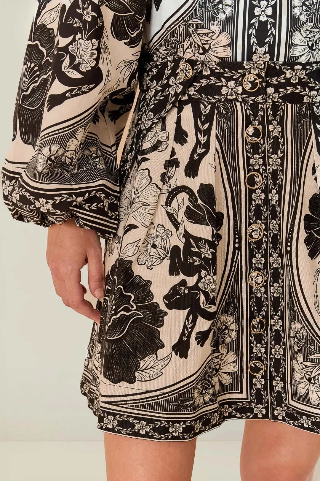 Sleek Flow Off-White Flower Leopards Mini Skirt