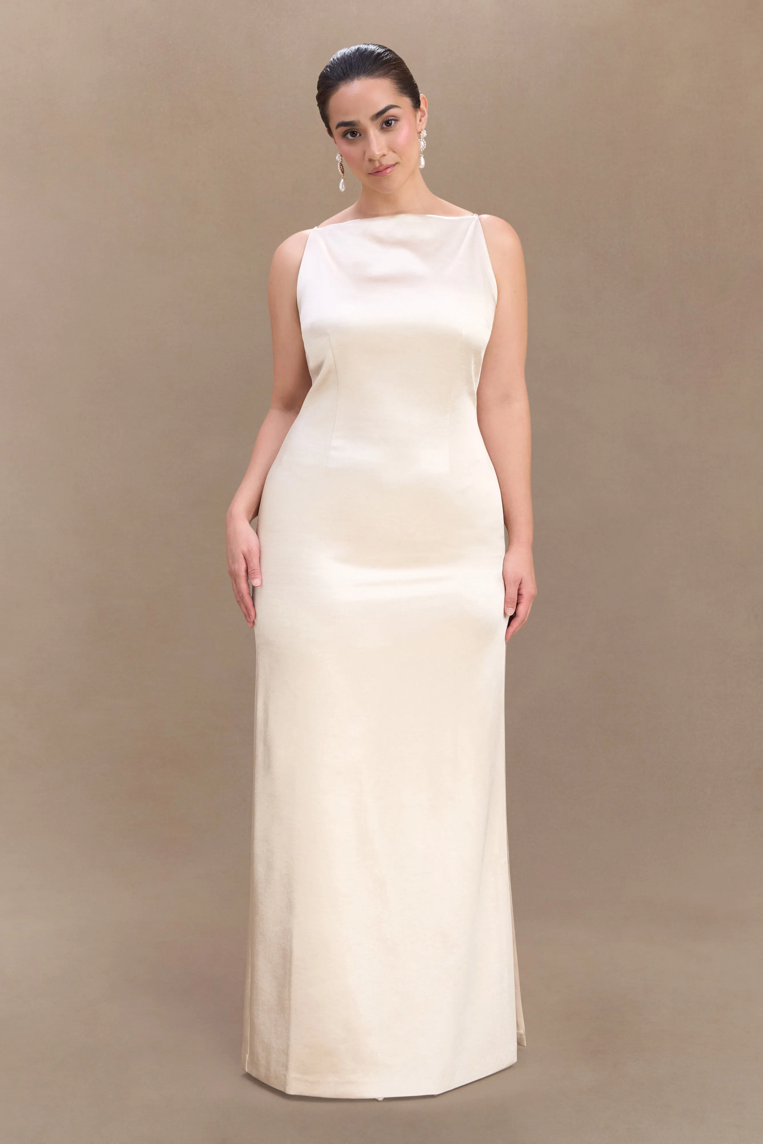 Violet Sleeveless Satin Maxi Dress - Blush Gold Event Safe