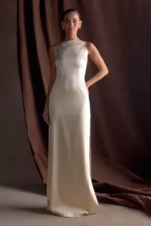 Violet Sleeveless Satin Maxi Dress - Blush Gold Sweet Mood