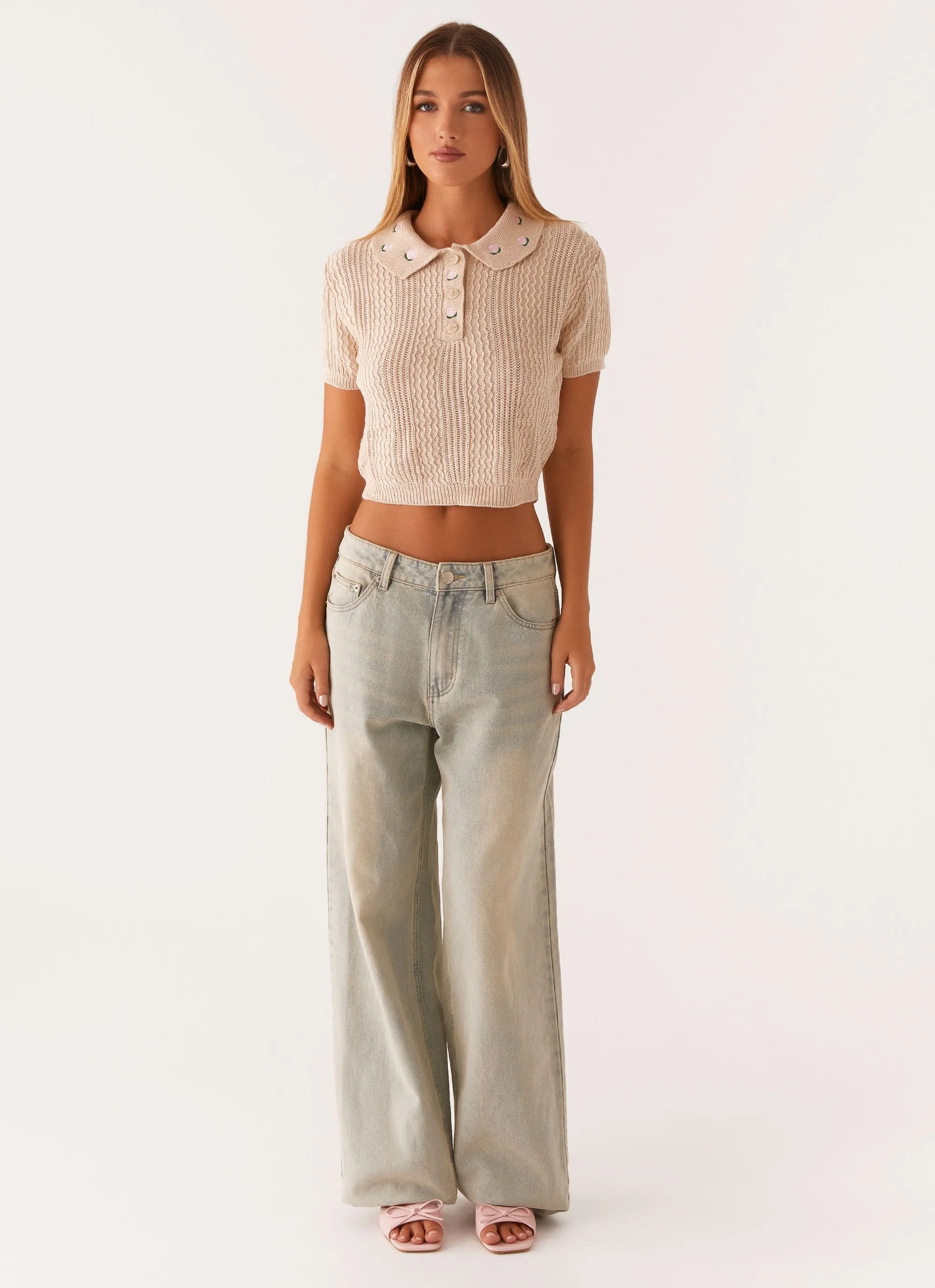 Soft Palette Aubrielle Knit Collar Top - Cream