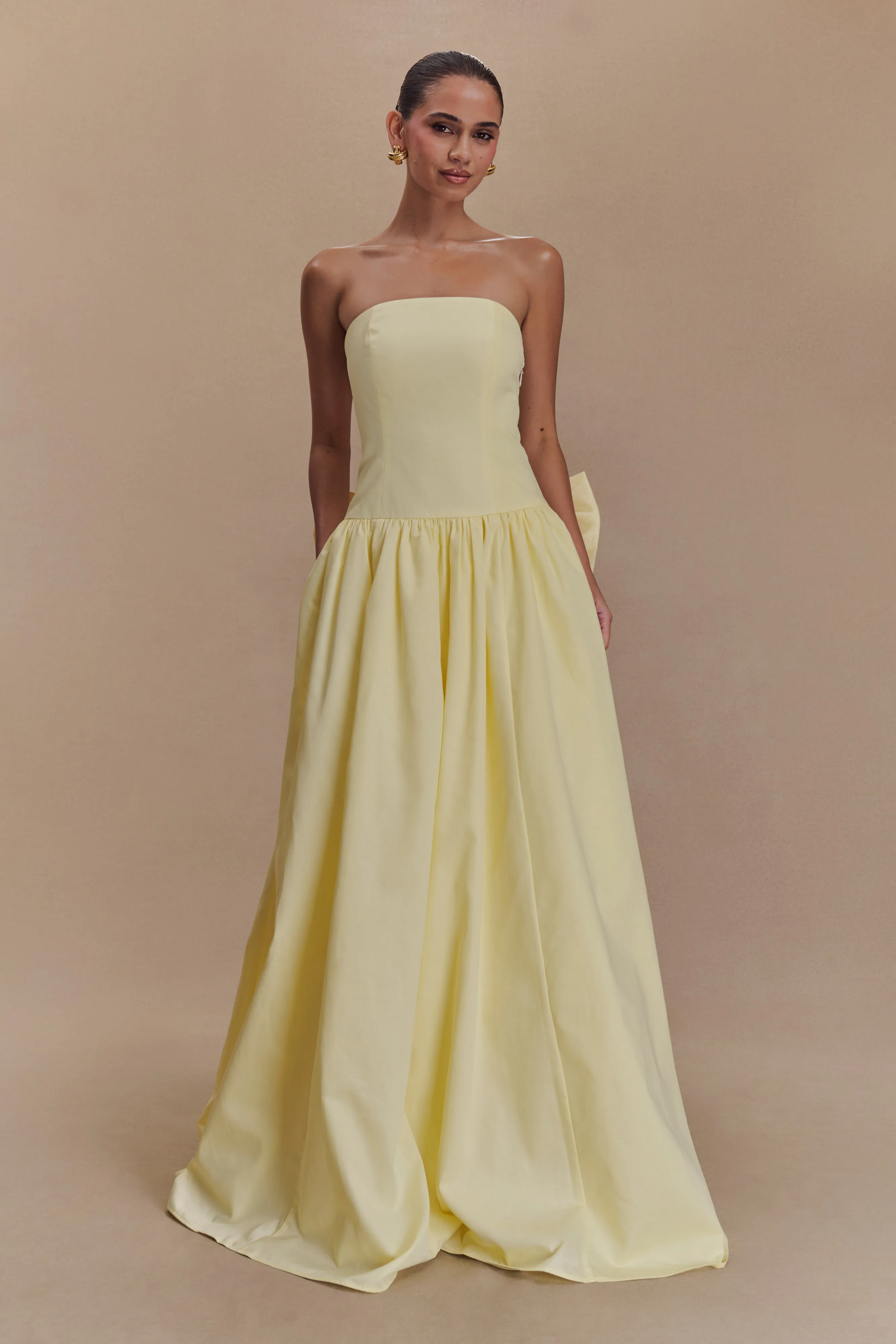 Flowing Layers Summer Fashion Frances Strapless Bow Maxi Dress - Lemon