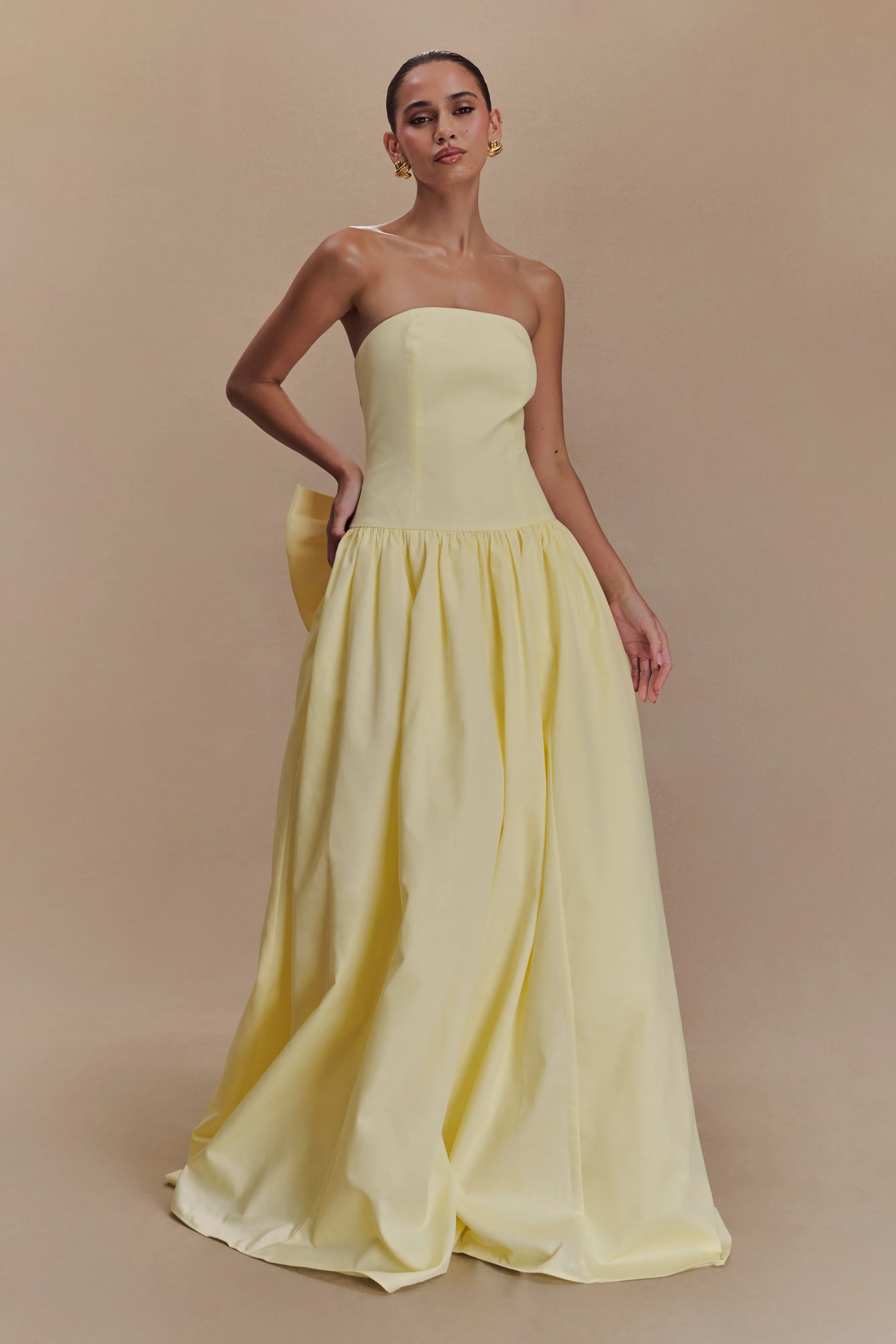 Air Beauty Frances Strapless Bow Maxi Dress - Lemon
