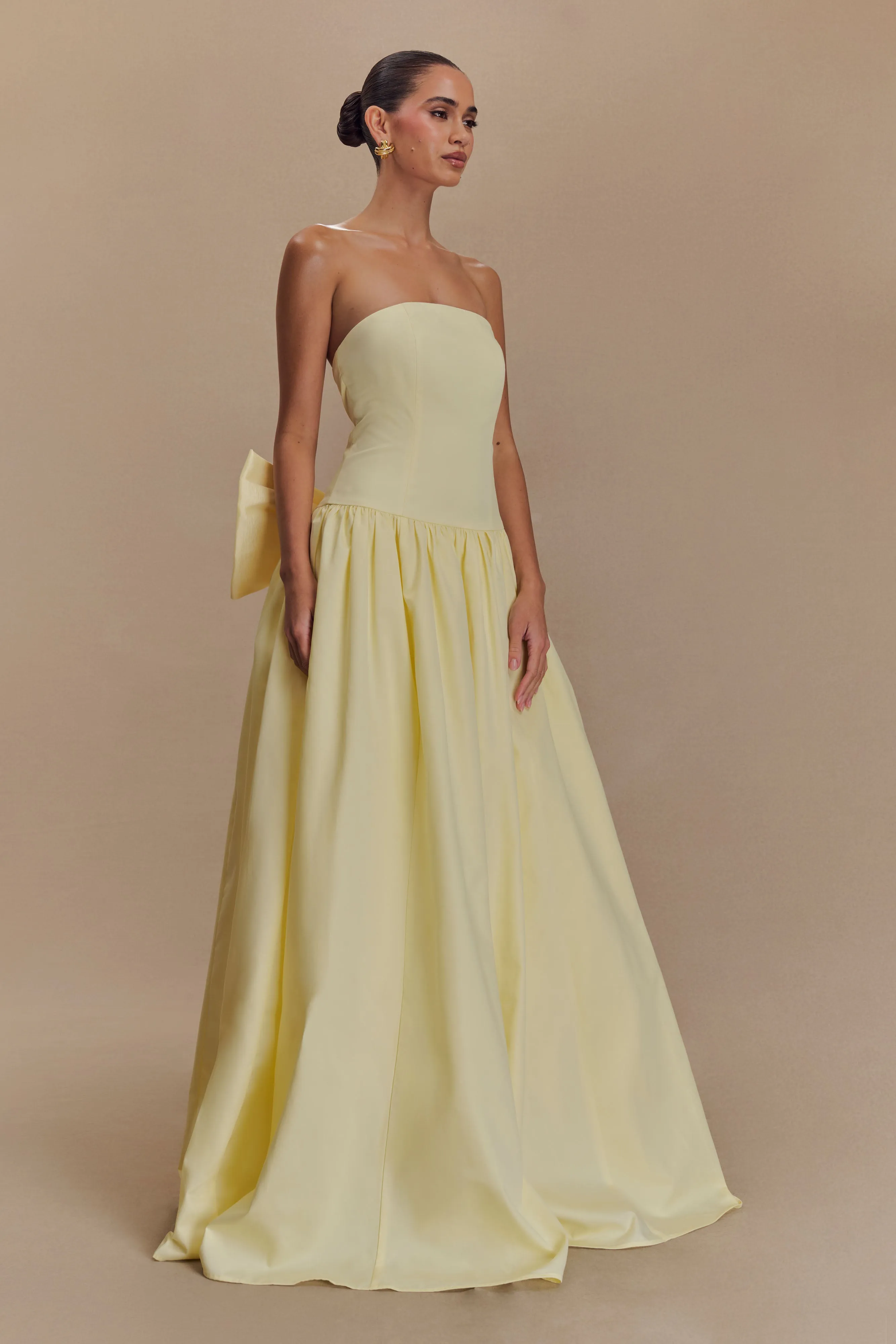 Frances Strapless Bow Maxi Dress - Lemon Sleek Vibe Modest Light