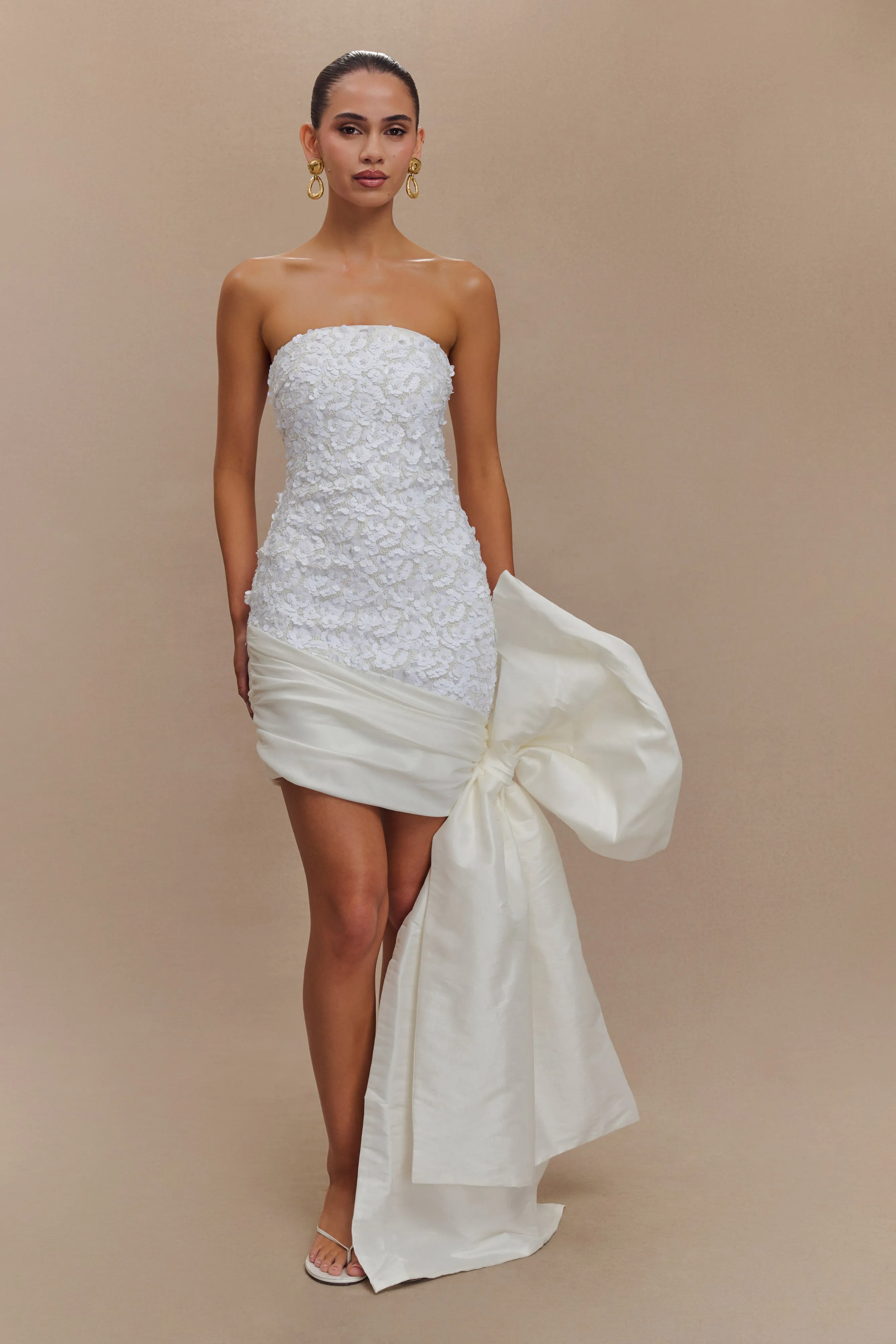 Franka Strapless Bow Mini Dress - White Stylish Fit