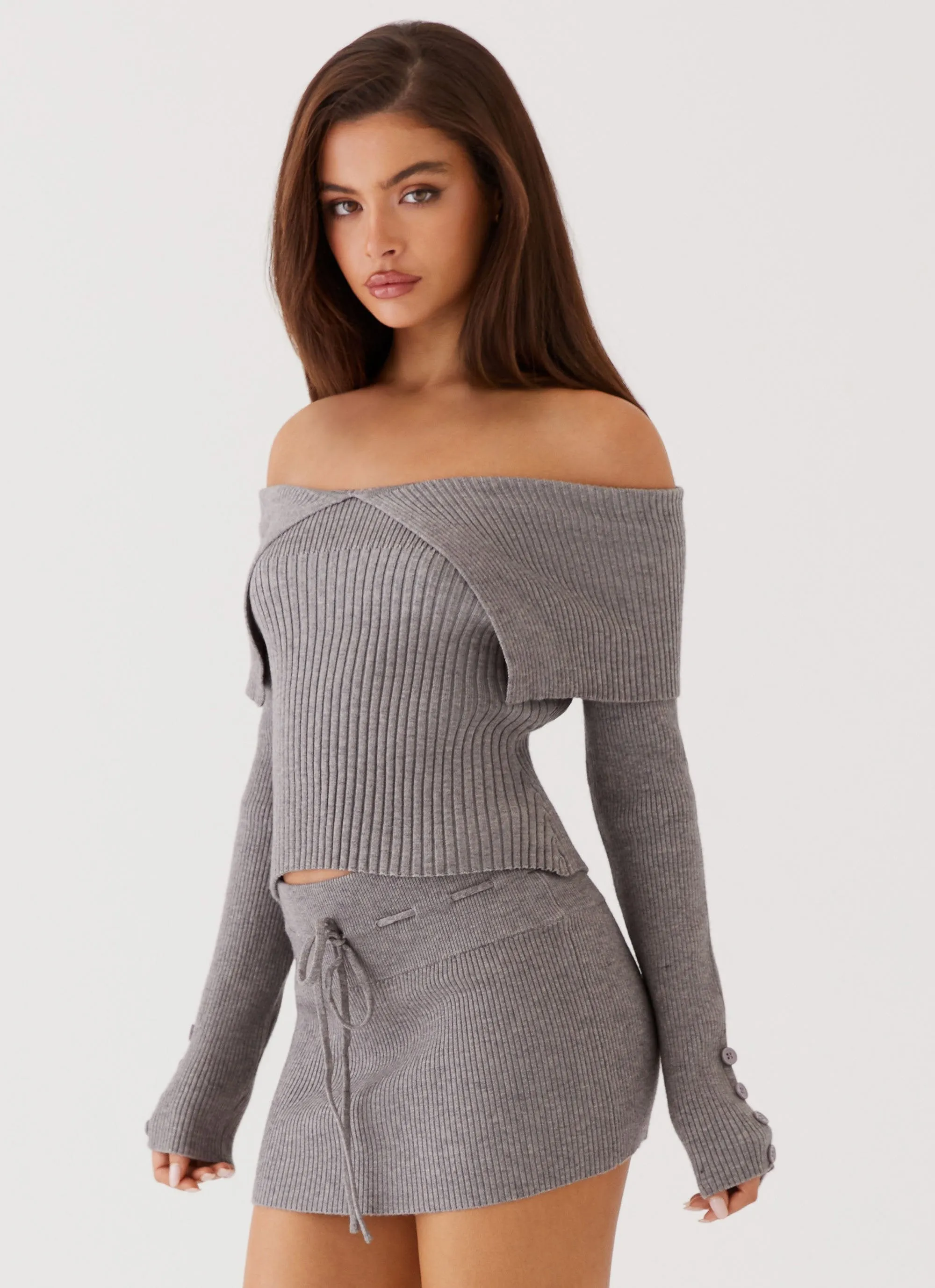 Frankie Arrow Knit Long Sleeve Top - Charcoal Urban Ready FadeResistant Dye