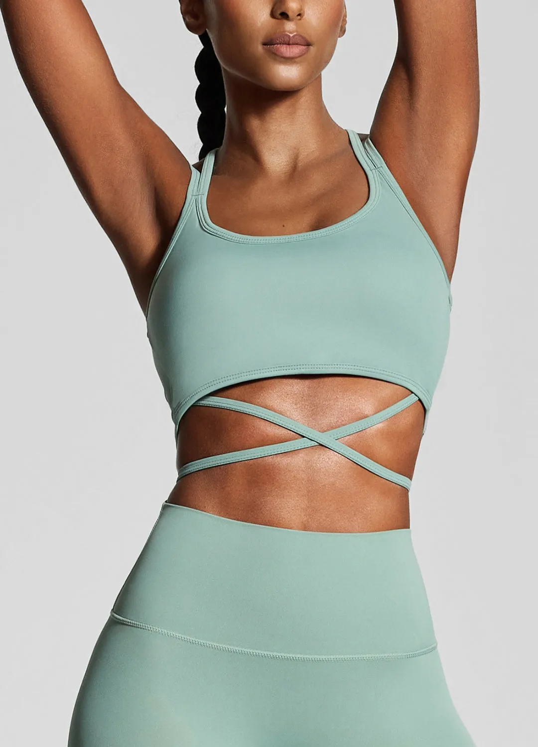 Fresh Green Strappy Front Top Easy Wear Supportive Back