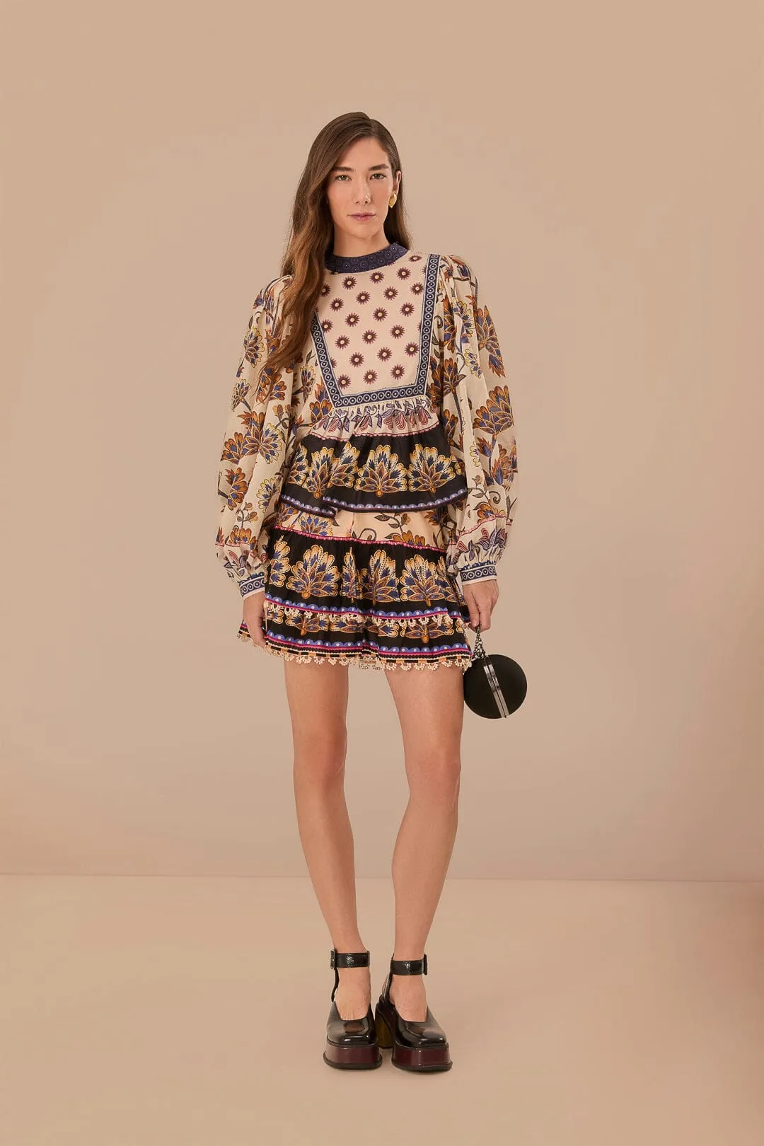 Cream Ainika Maxi Floral Mini Skirt Low Rise Smooth Finish