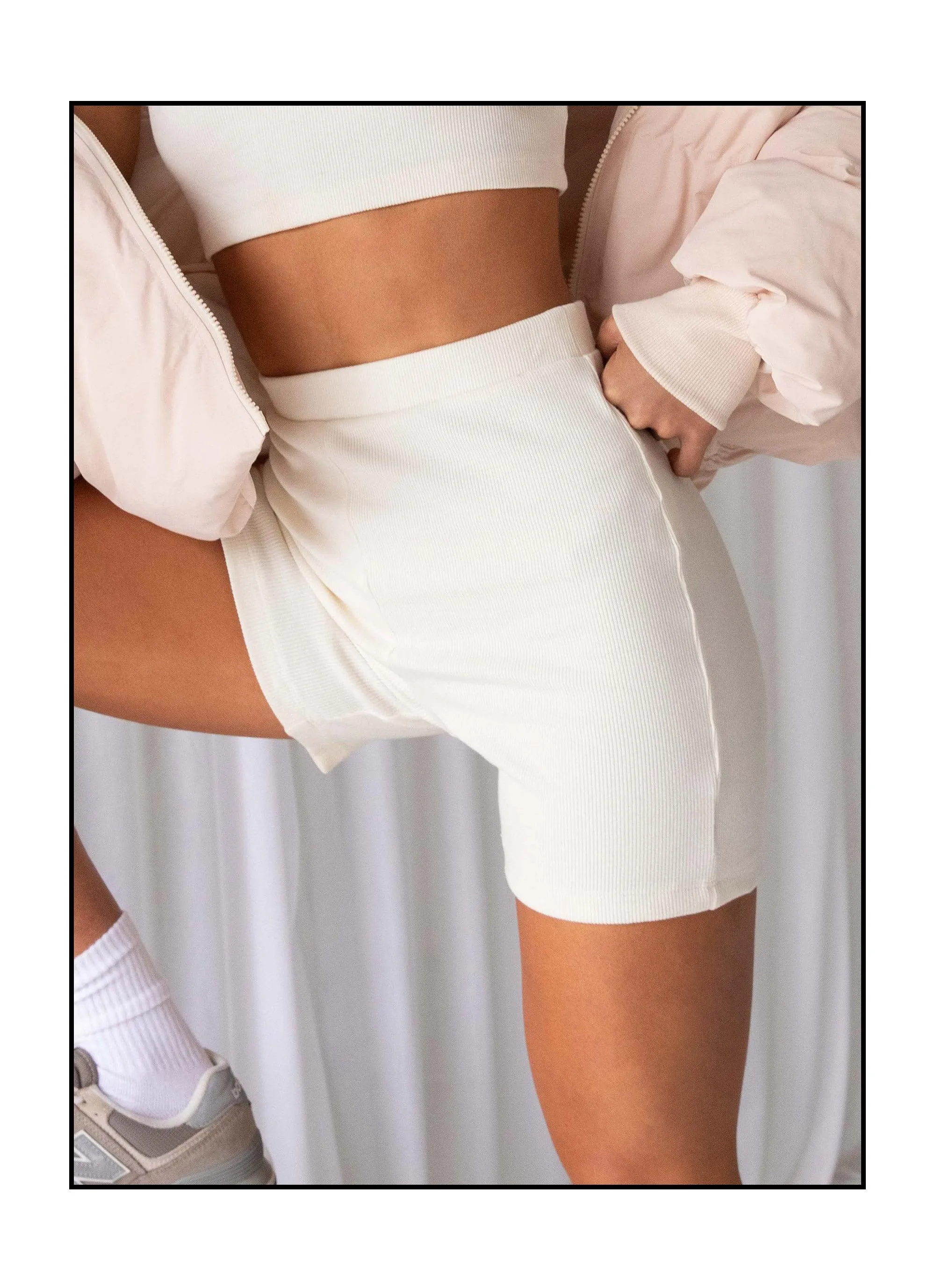 Smart Casual Sport Flex Wear Limited Organic Cotton Rib Bike Shorts - Ivory